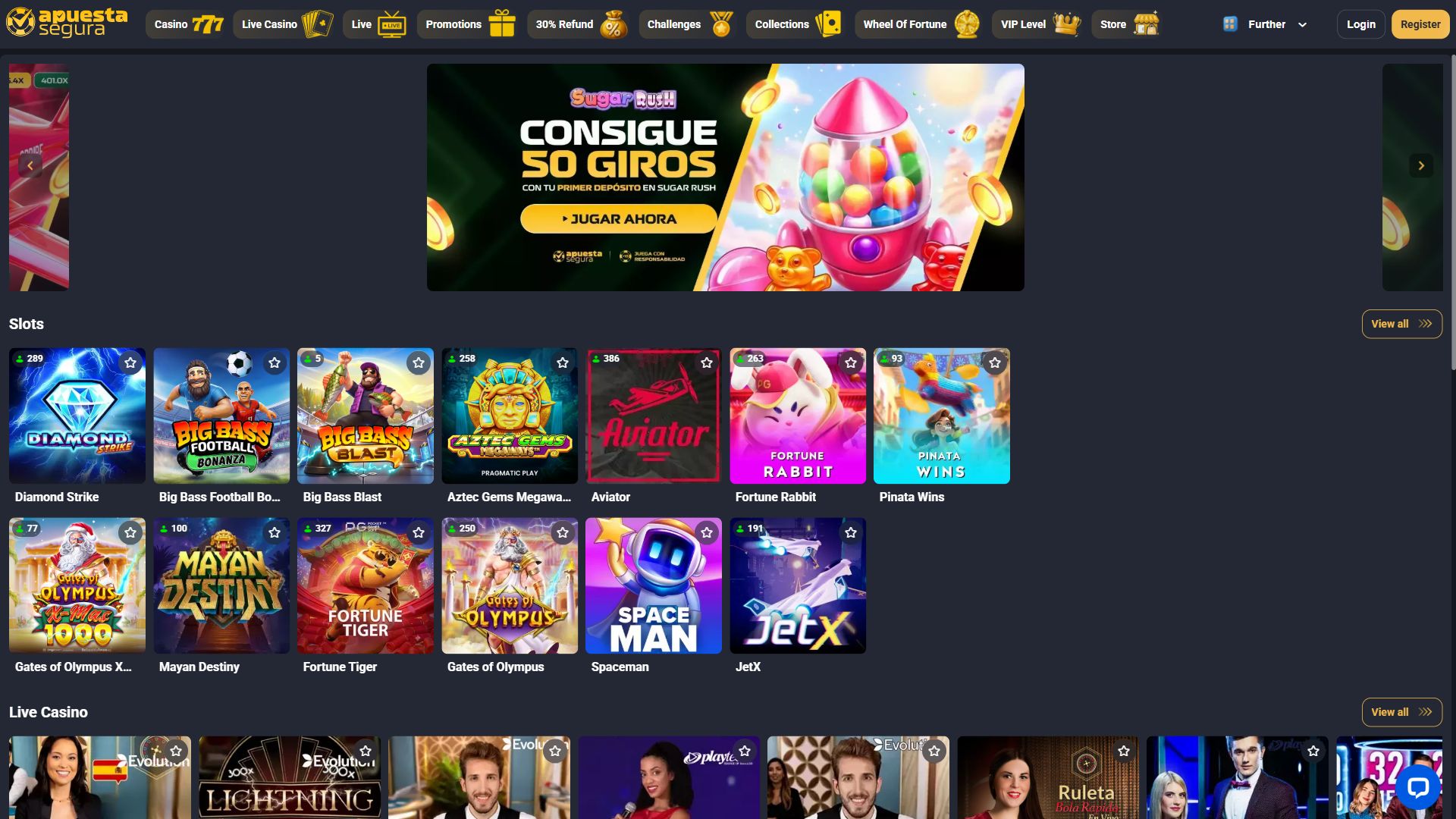 Apuesta Segura — Homepage (Desktop)