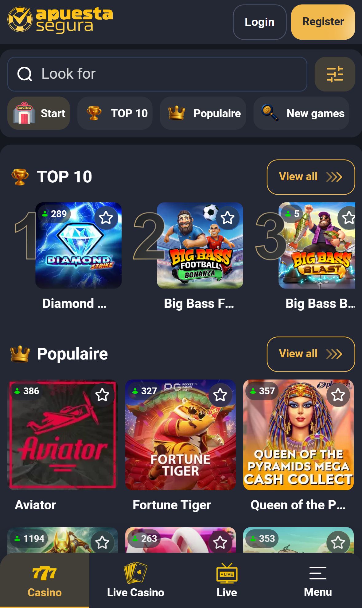 Apuesta Segura — Lobby (Mobile)