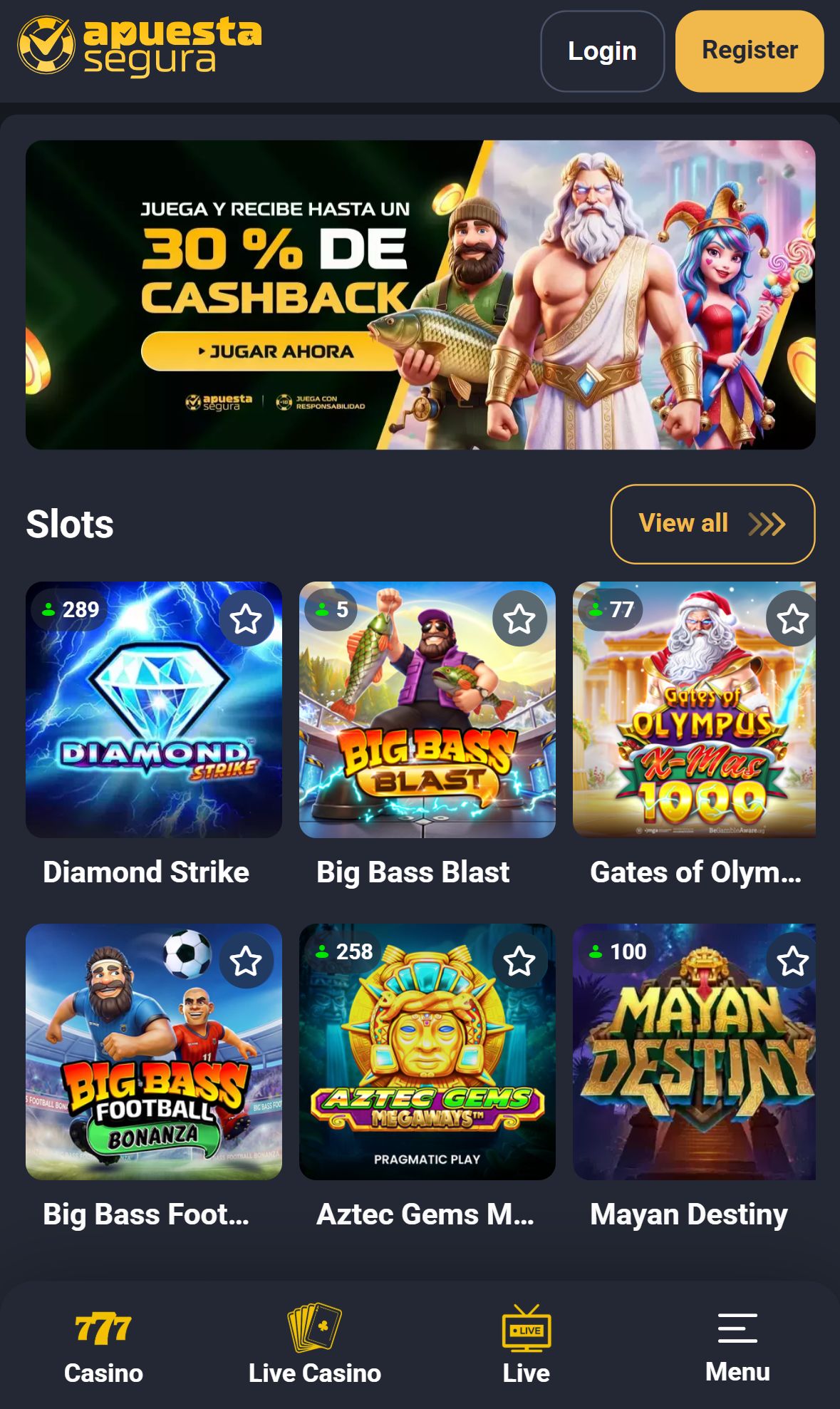 Apuesta Segura — Homepage (Mobile)
