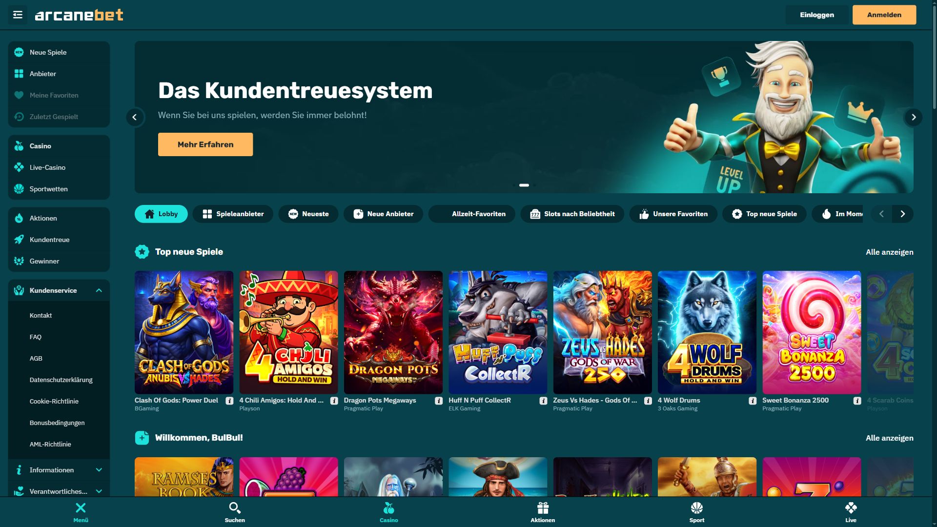 Arcanebet — Lobby (Desktop)