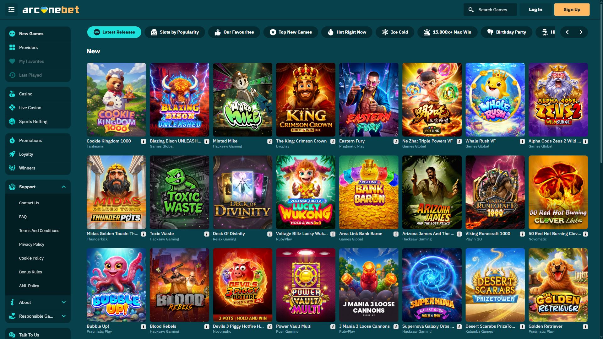 Arcanebet — Lobby (Desktop)