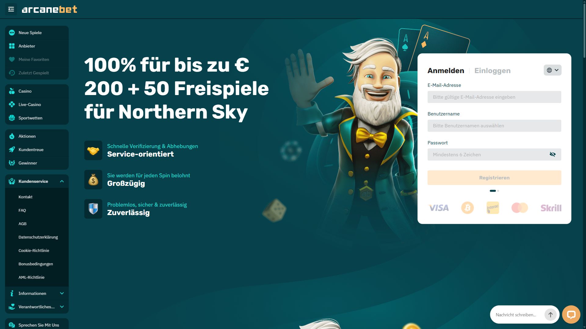 Arcanebet — Startseite (Desktop)