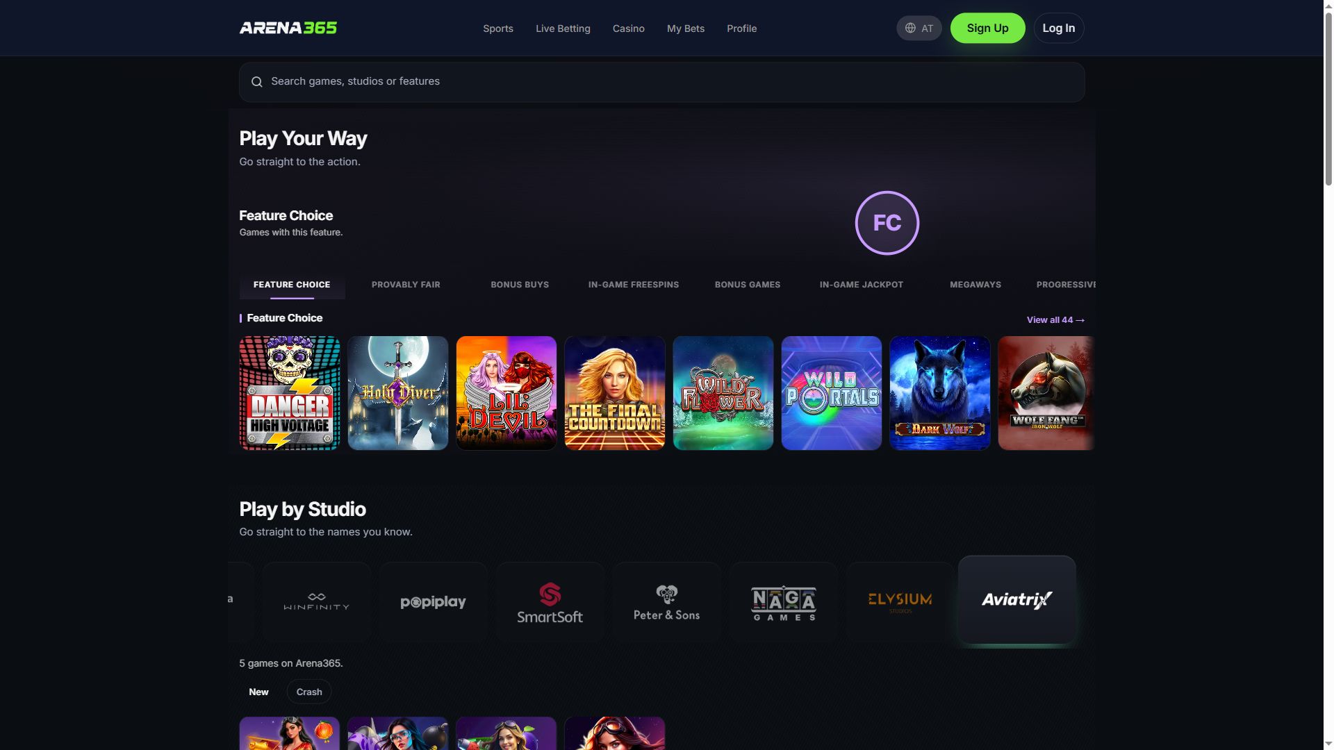 Arena365 — Lobby (Desktop)