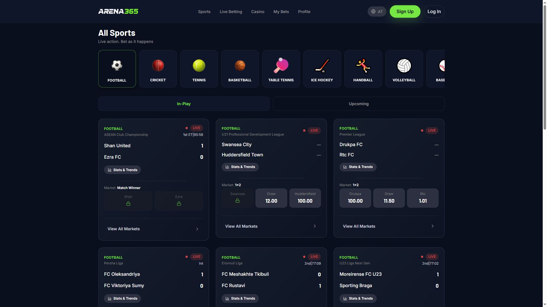 Arena365 — Homepage (Desktop)
