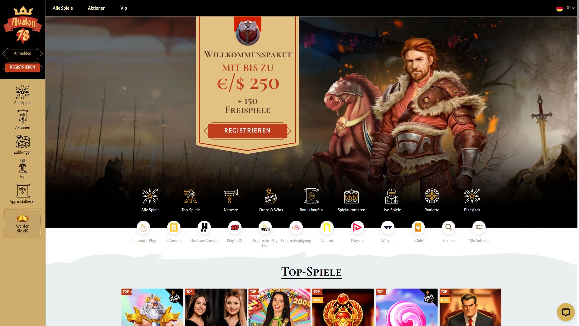 Avalon78 — Startseite (Desktop)