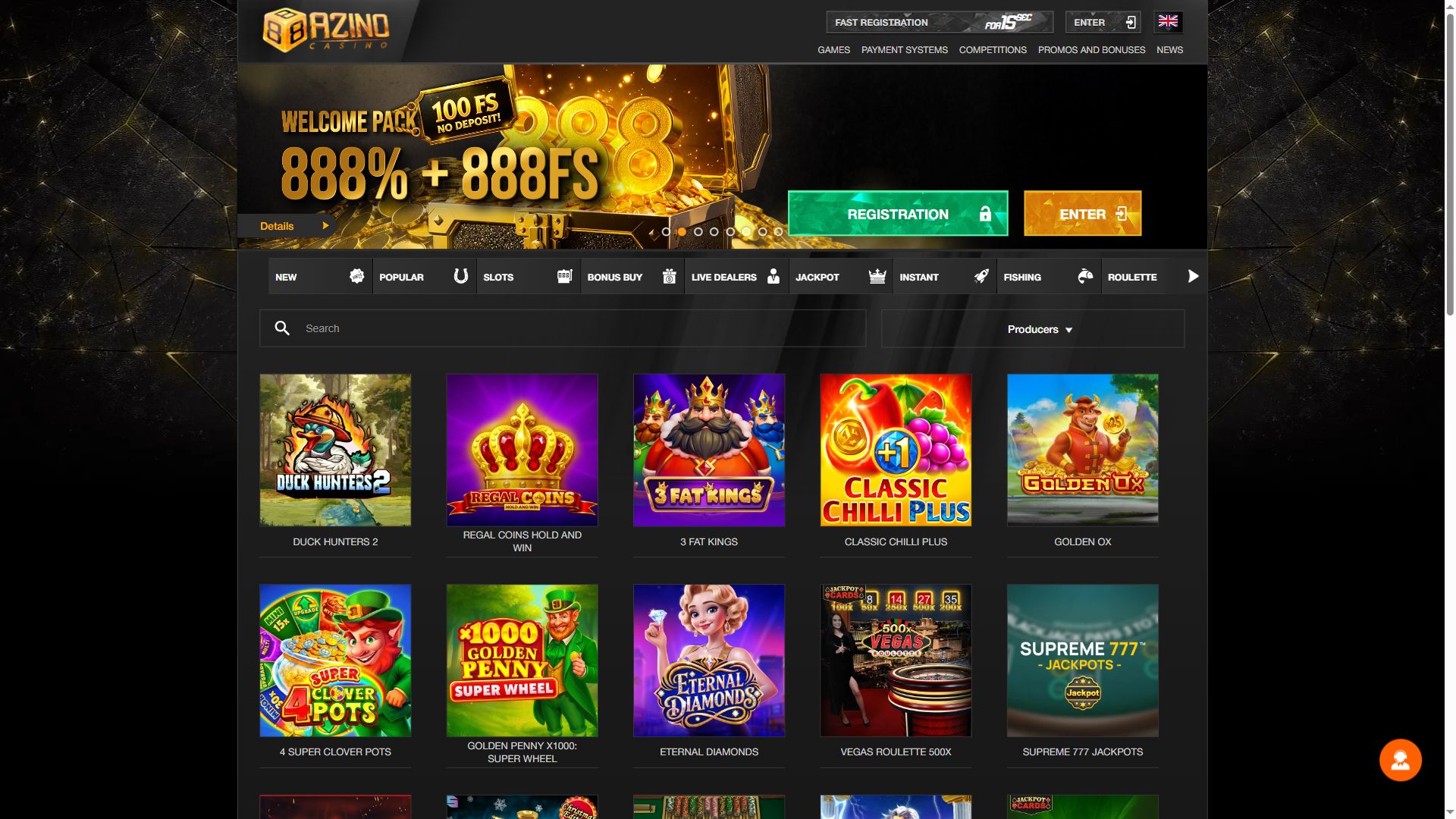 Azino888 — Homepage (Desktop)