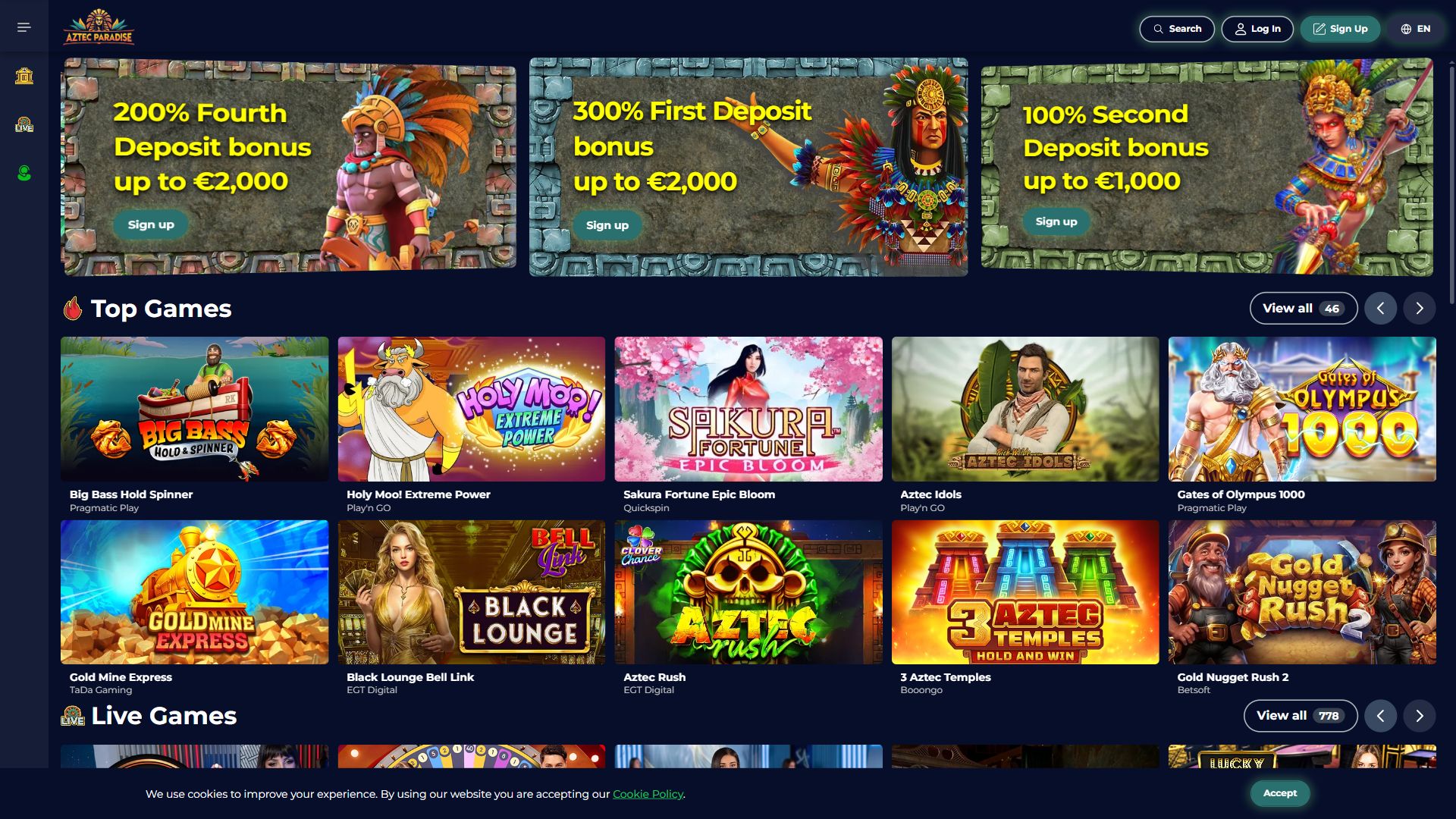 Aztec Paradise — Homepage (Desktop)