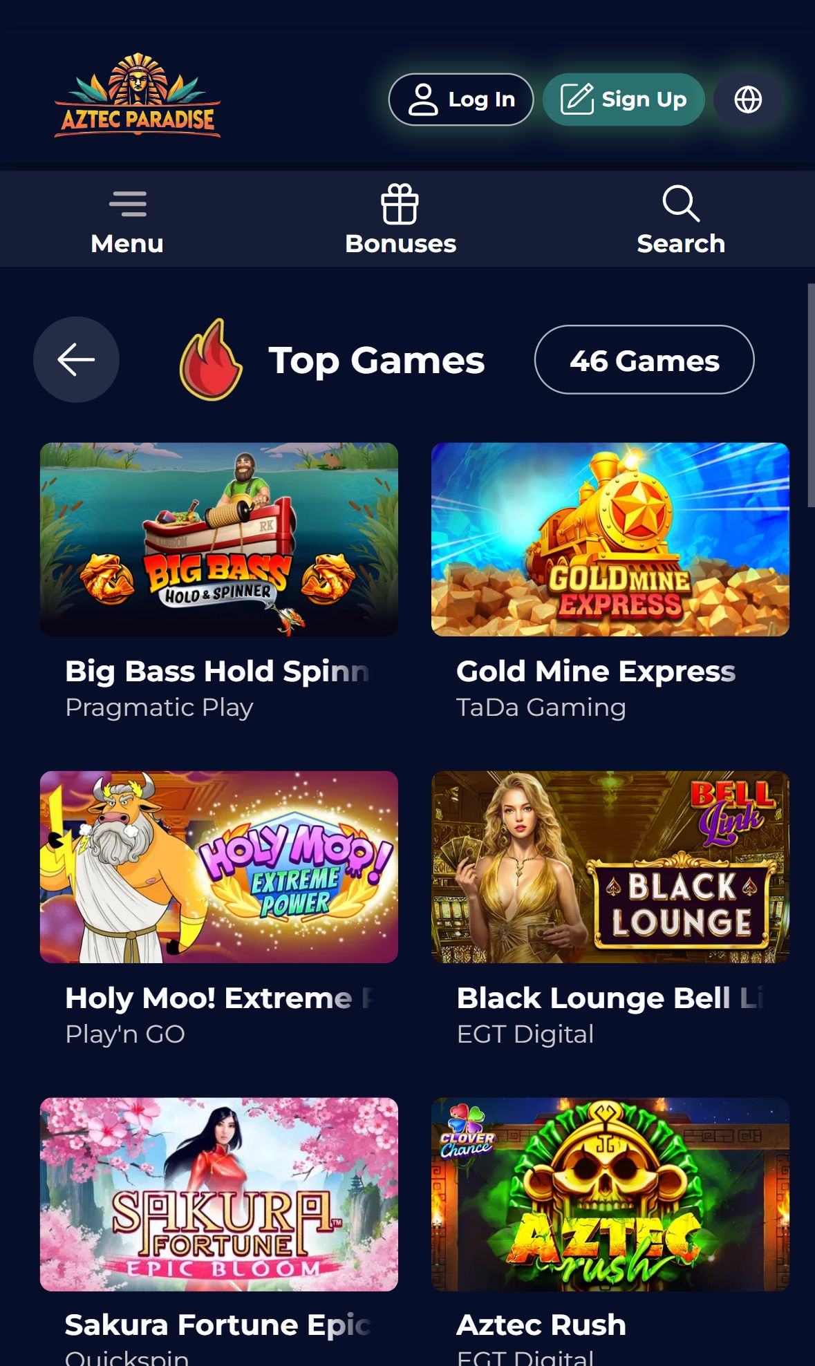 Aztec Paradise — Lobby (Mobile)