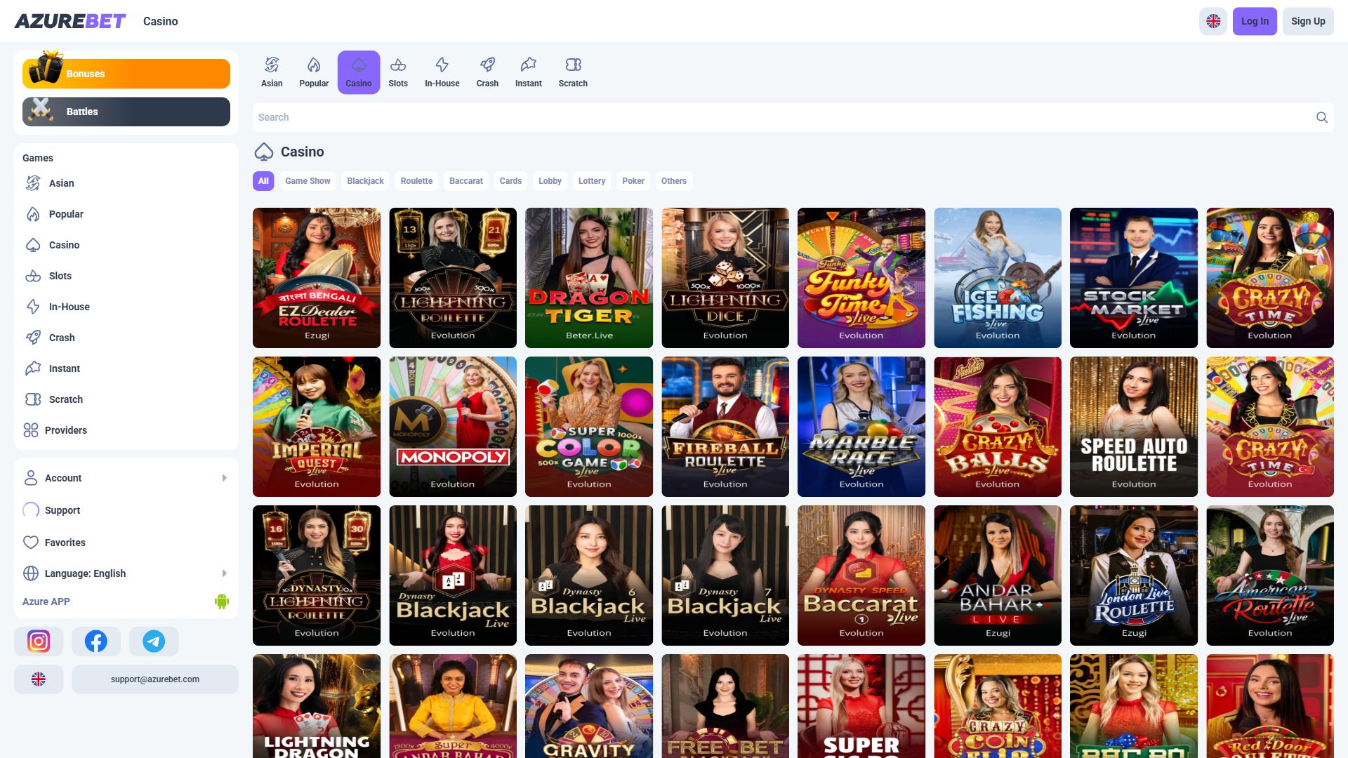 Azurebet — Lobby (Desktop)