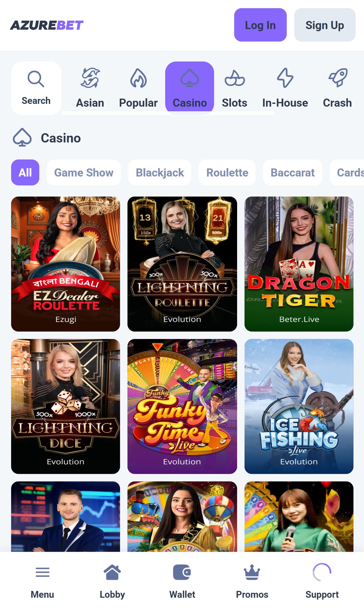 Azurebet — Lobby (Mobile)