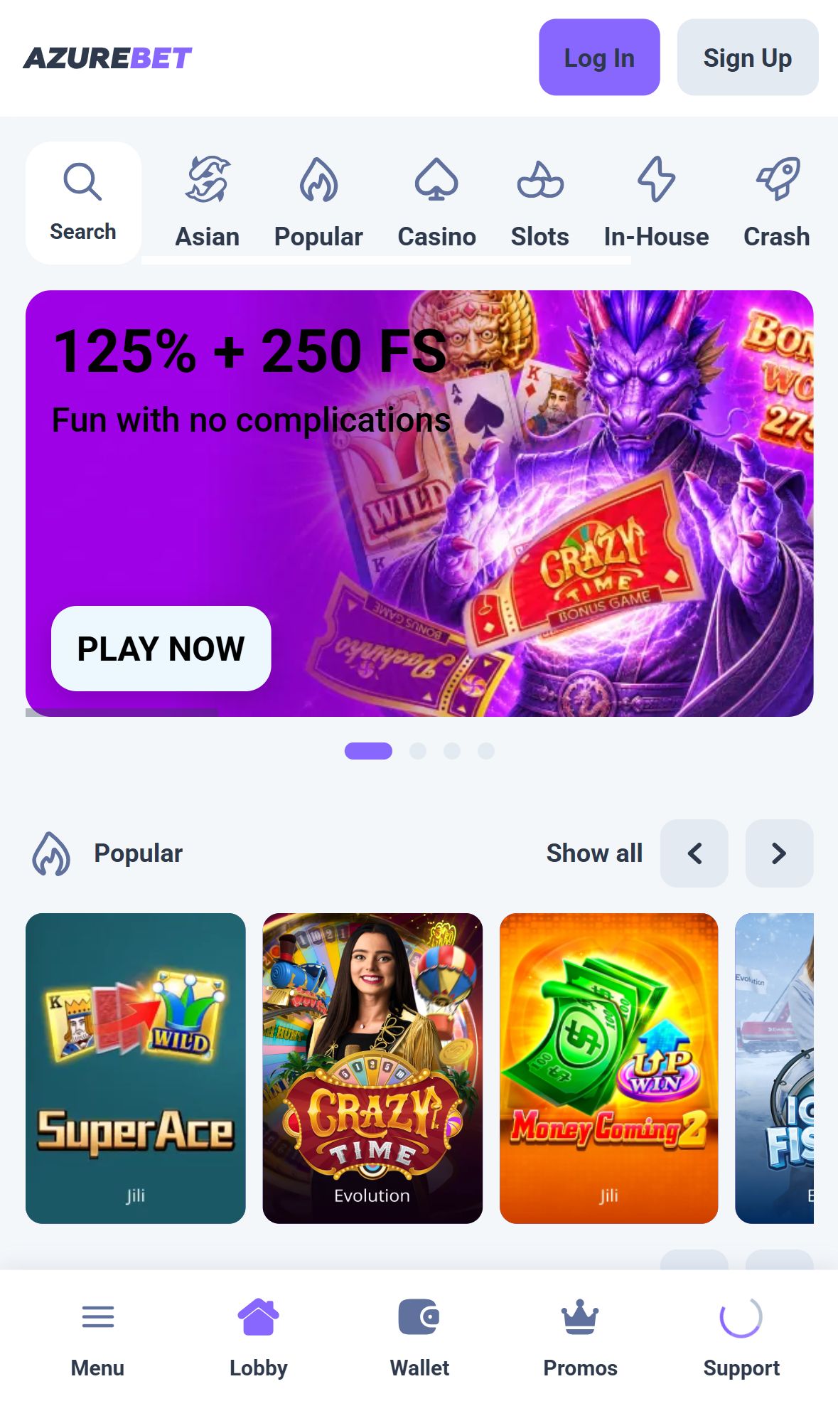 Azurebet — Homepage (Mobile)