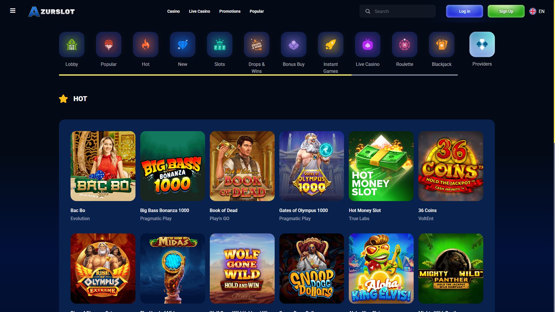 AzurSlot — Lobby (Desktop)