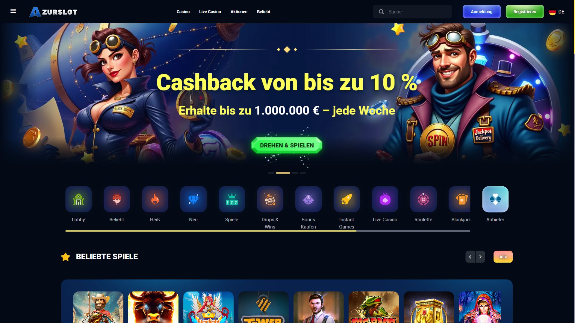 AzurSlot — Startseite (Desktop)