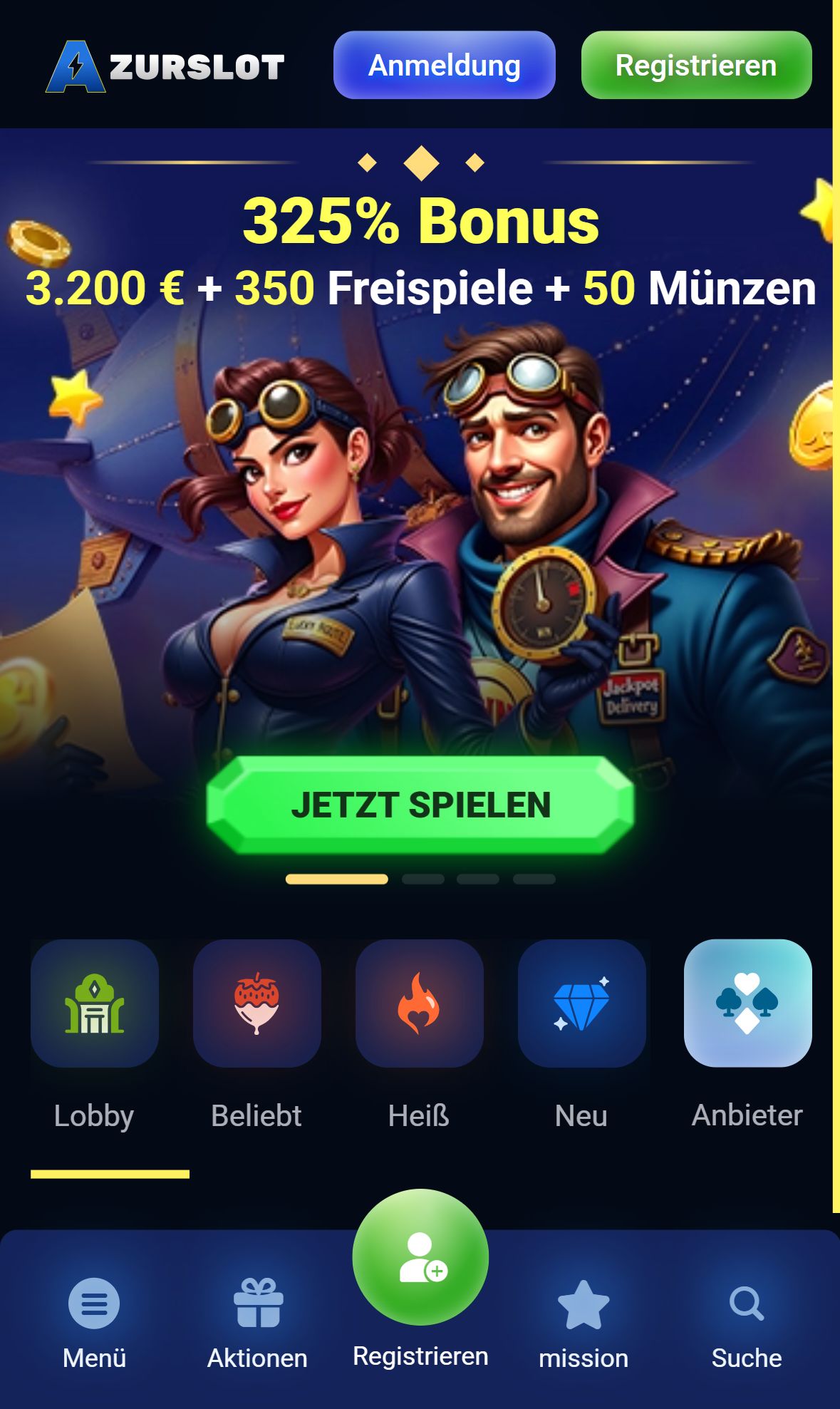 AzurSlot — Startseite (Mobil)