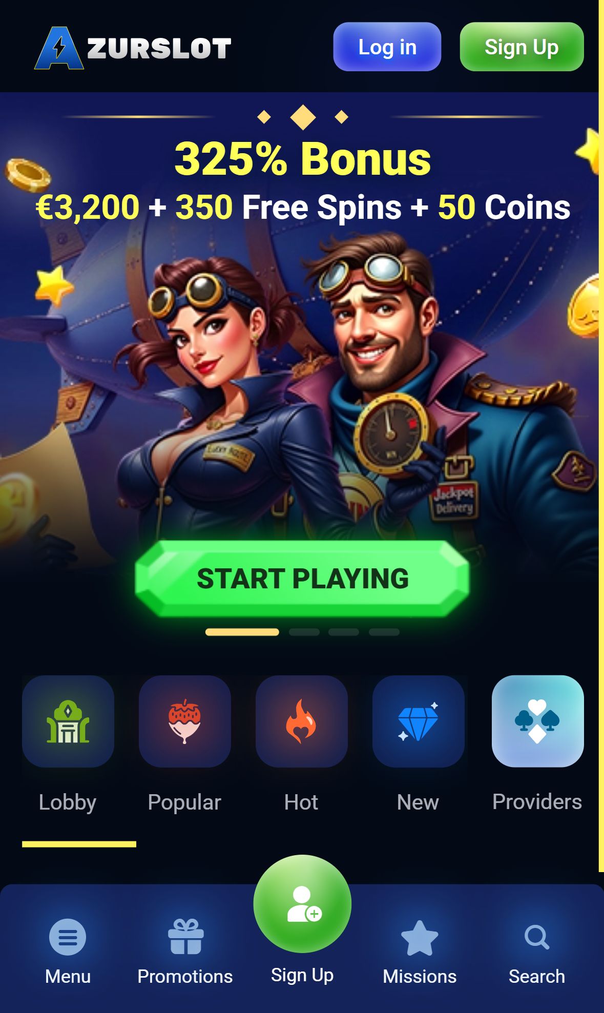 AzurSlot — Homepage (Mobile)