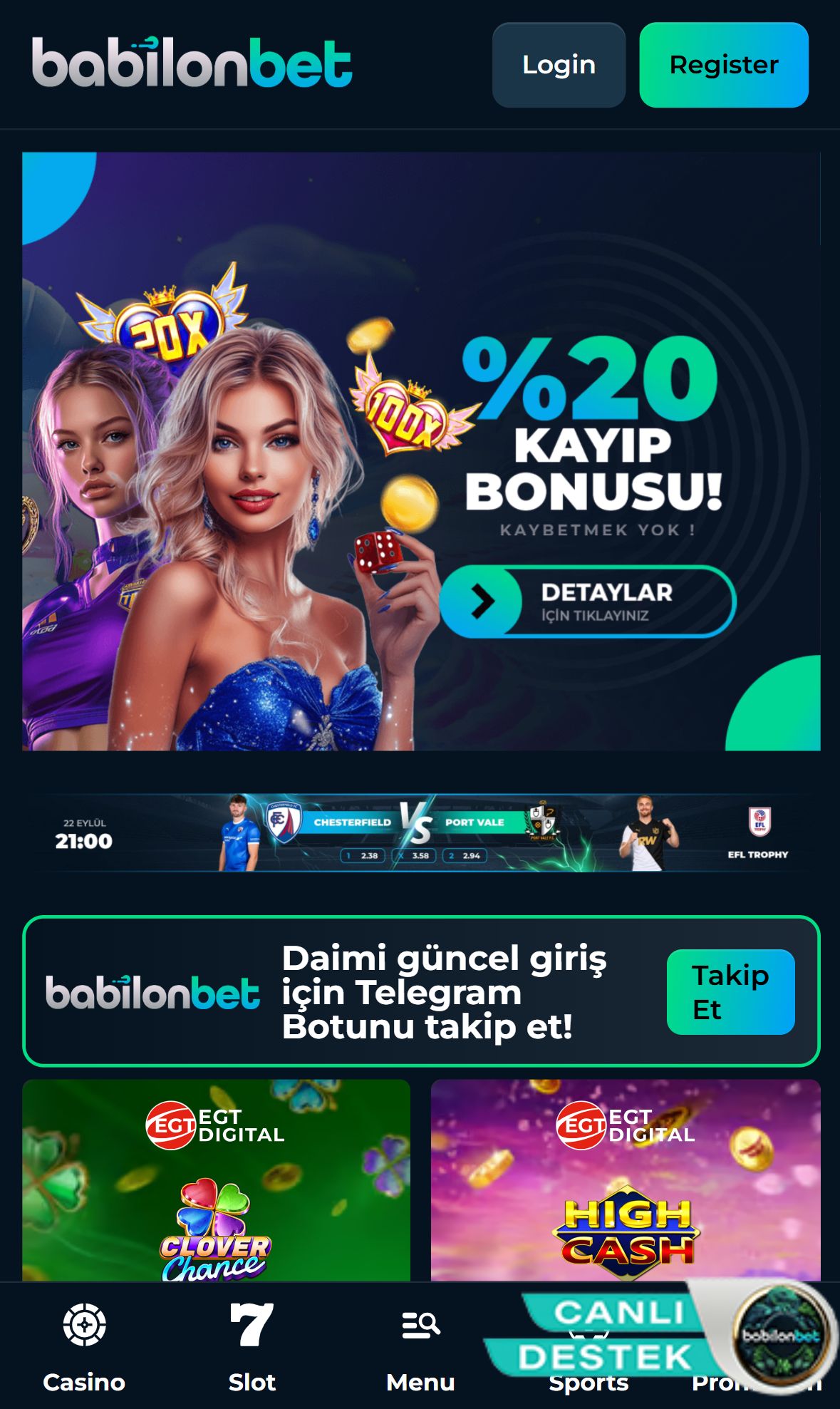 Babilonbet — Homepage (Mobile)