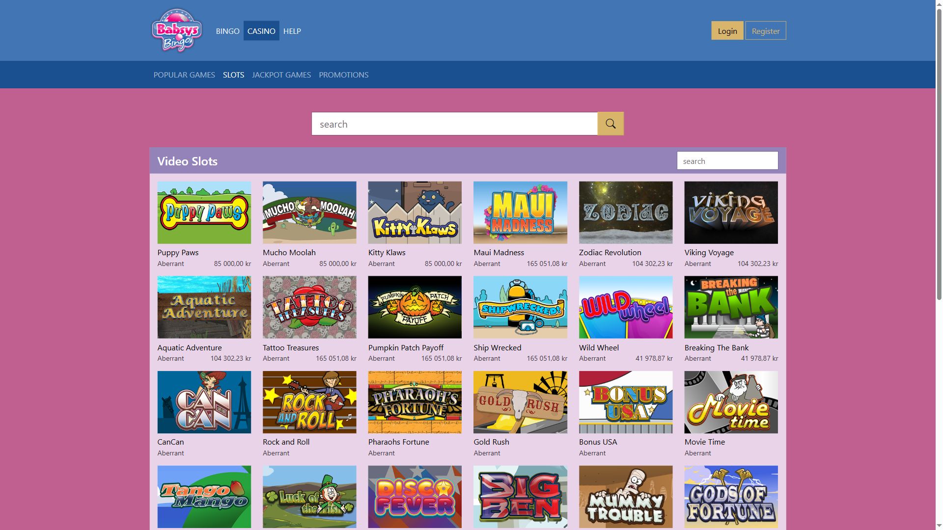 BabsysBingo — Lobby (Desktop)