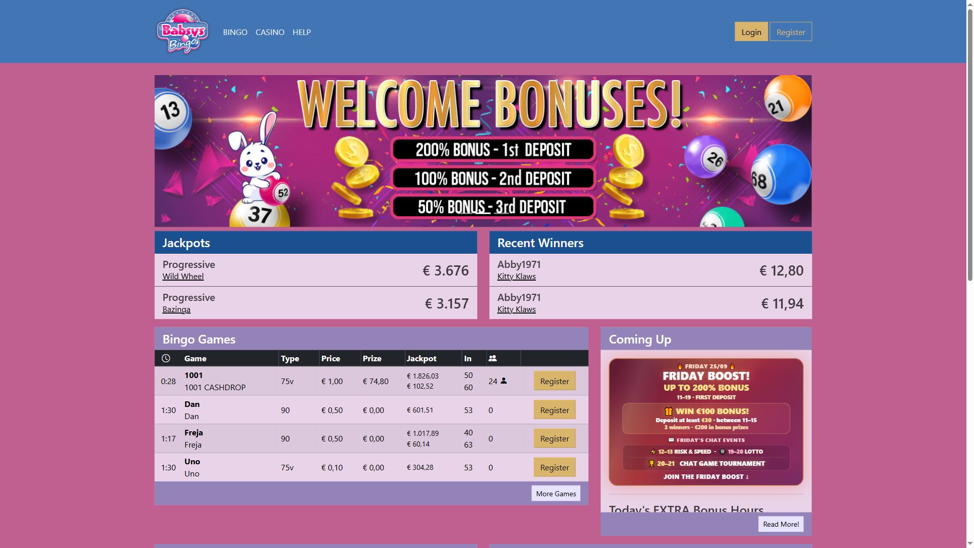 BabsysBingo — Startseite (Desktop)