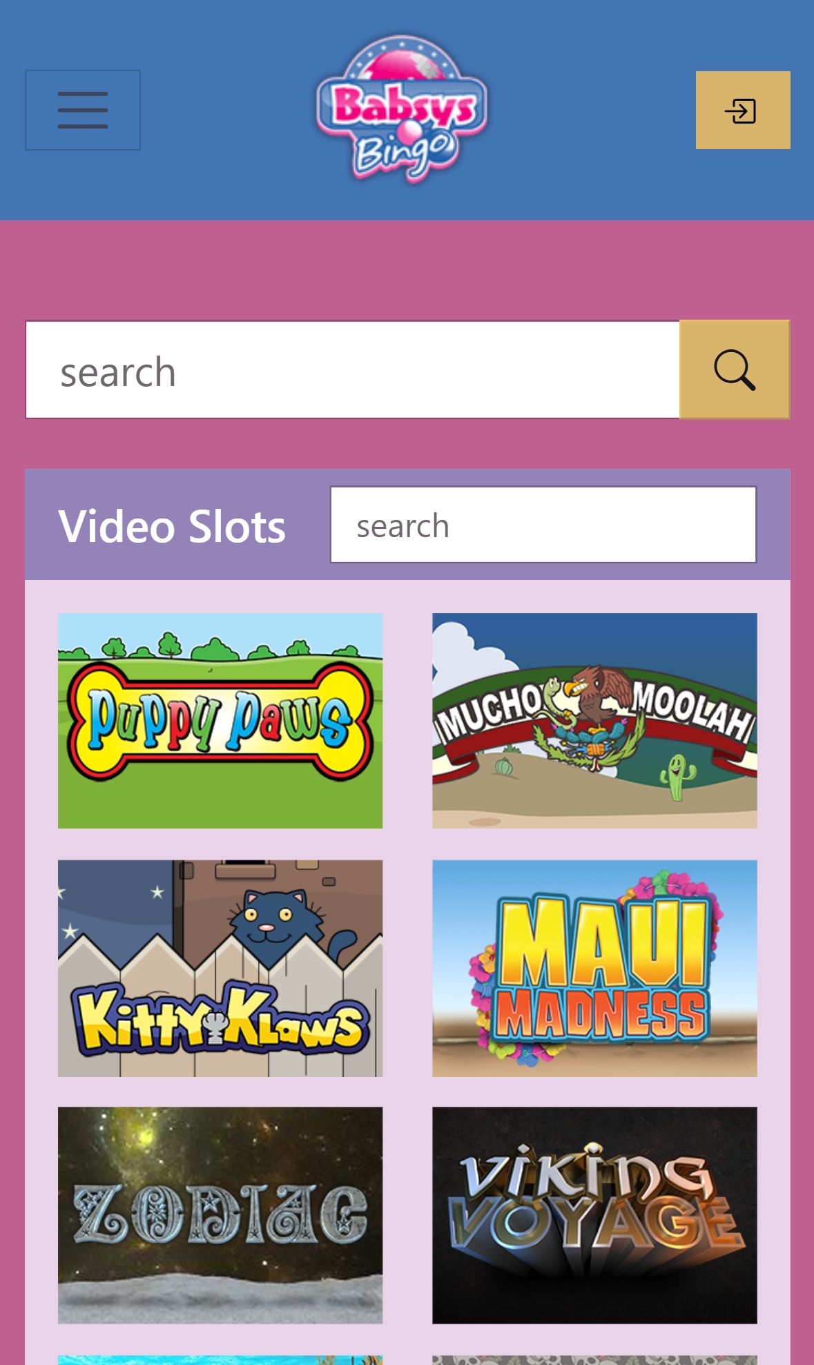 BabsysBingo — Homepage (Mobile)