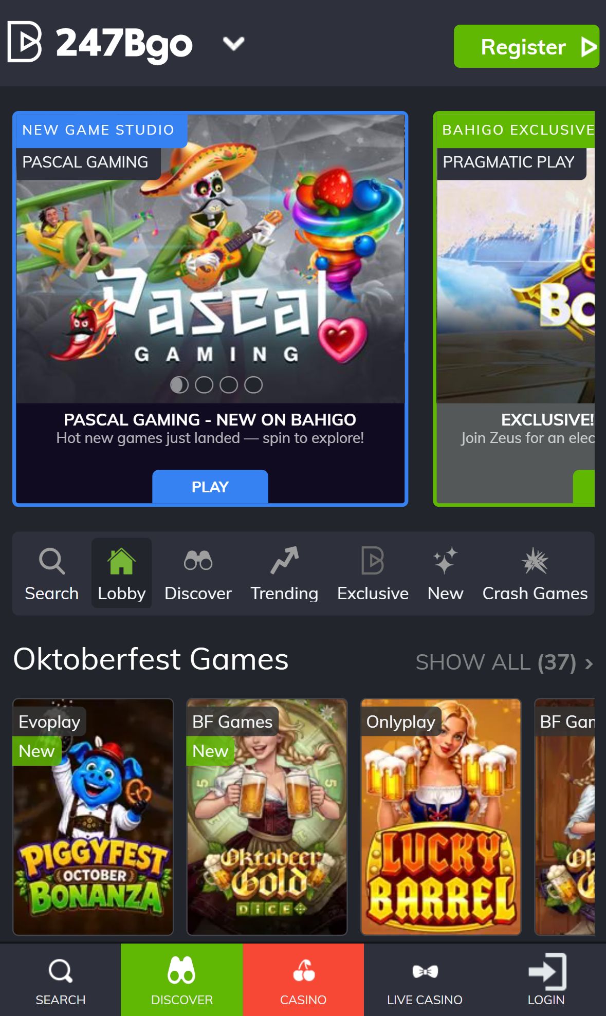 247Bgo — Lobby (Mobile)