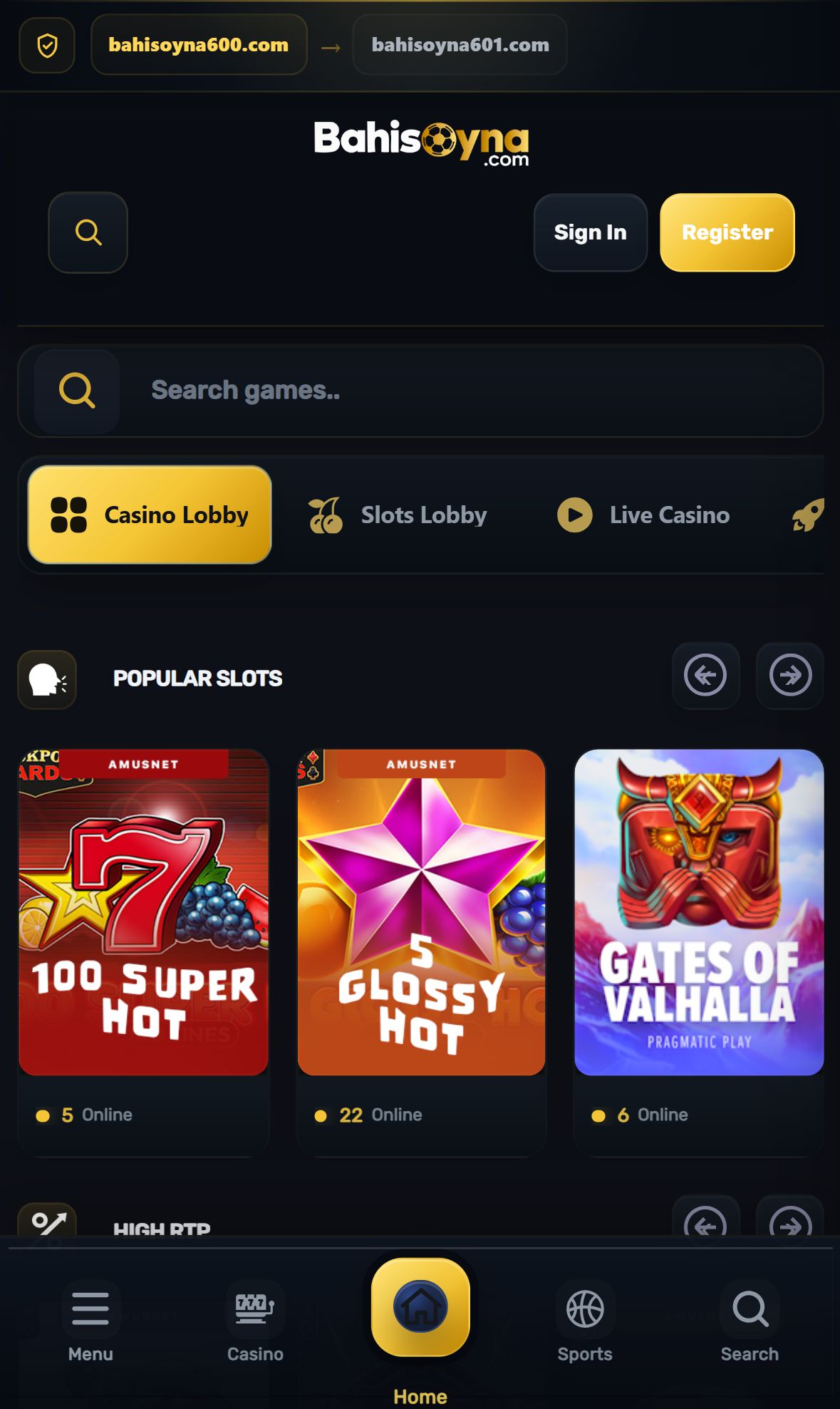 Bahisoyna — Lobby (Mobile)