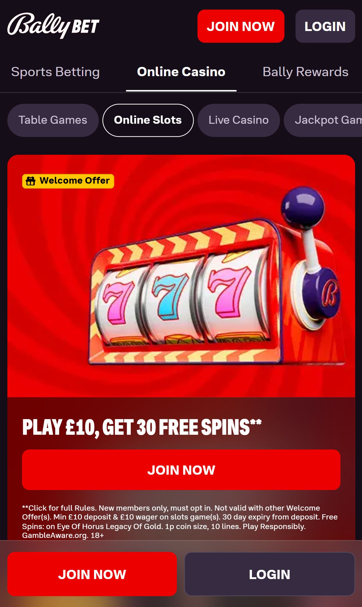 Bally Casino — Lobby (Mobile)