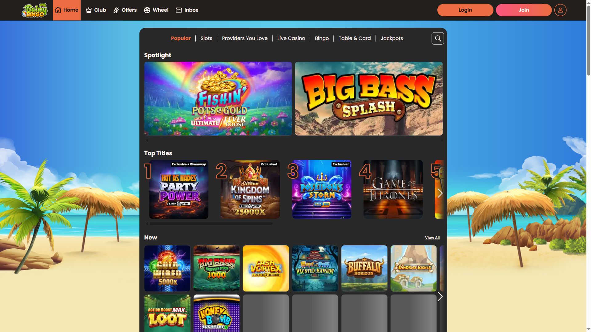 Balmy Bingo — Lobby (Desktop)