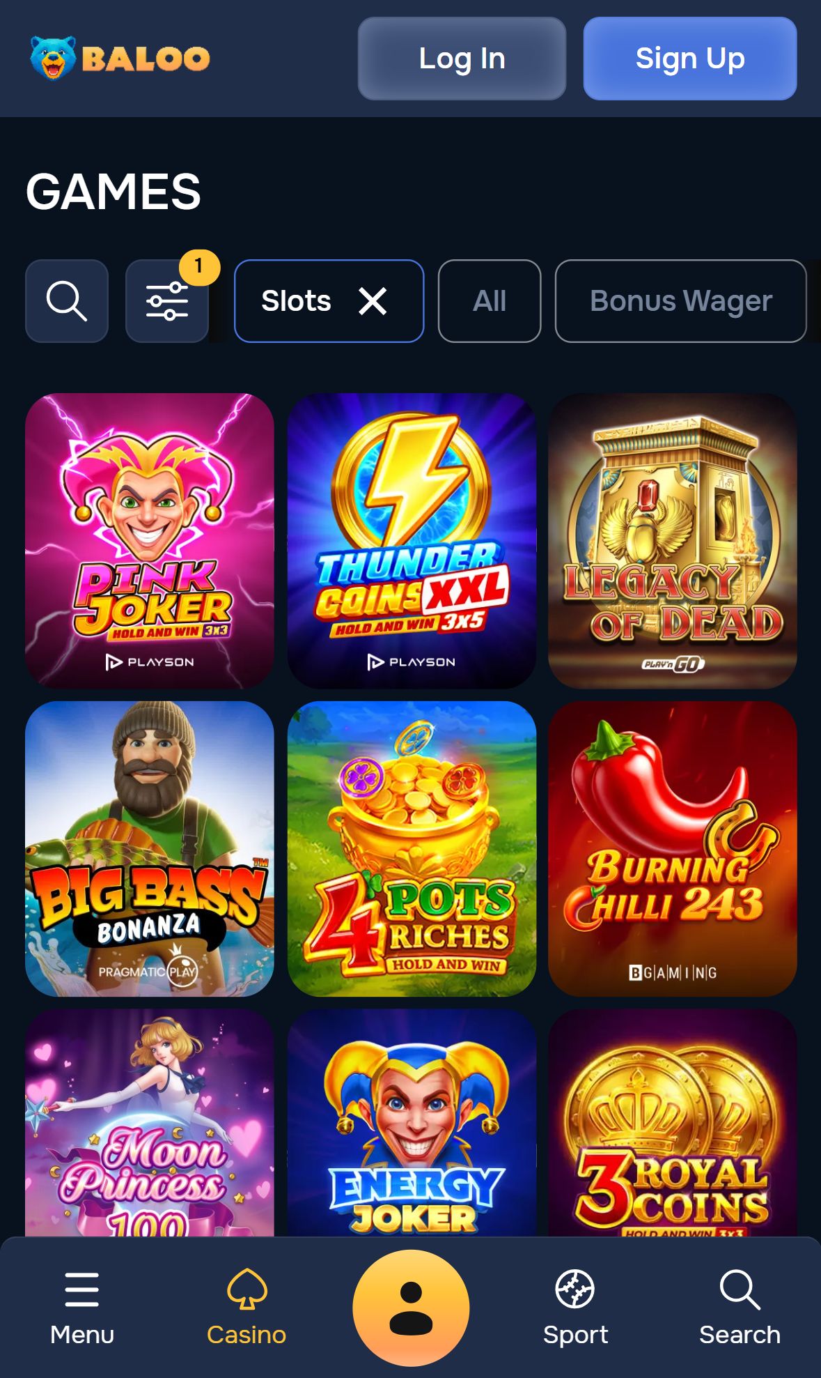 Baloo — Lobby (Mobile)