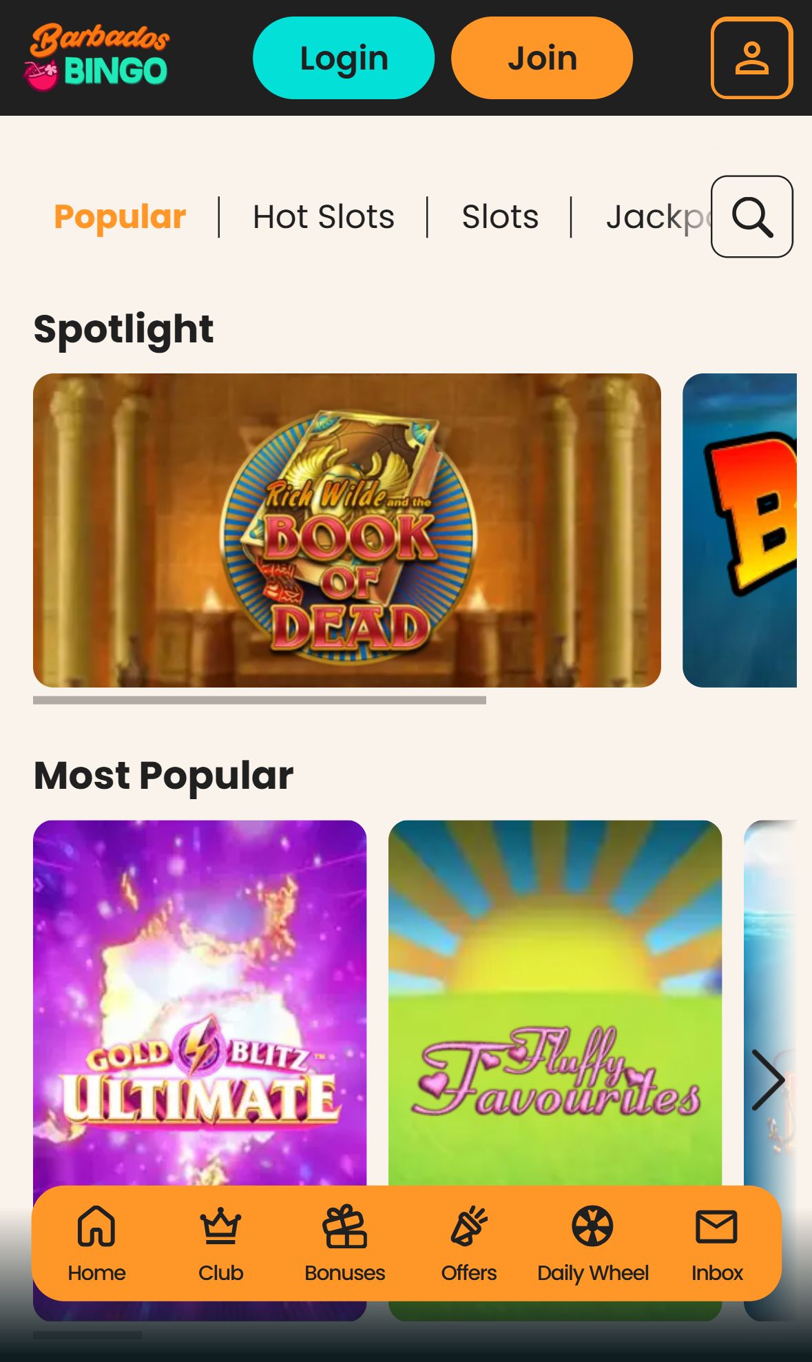 Barbados Bingo — Lobby (Mobile)