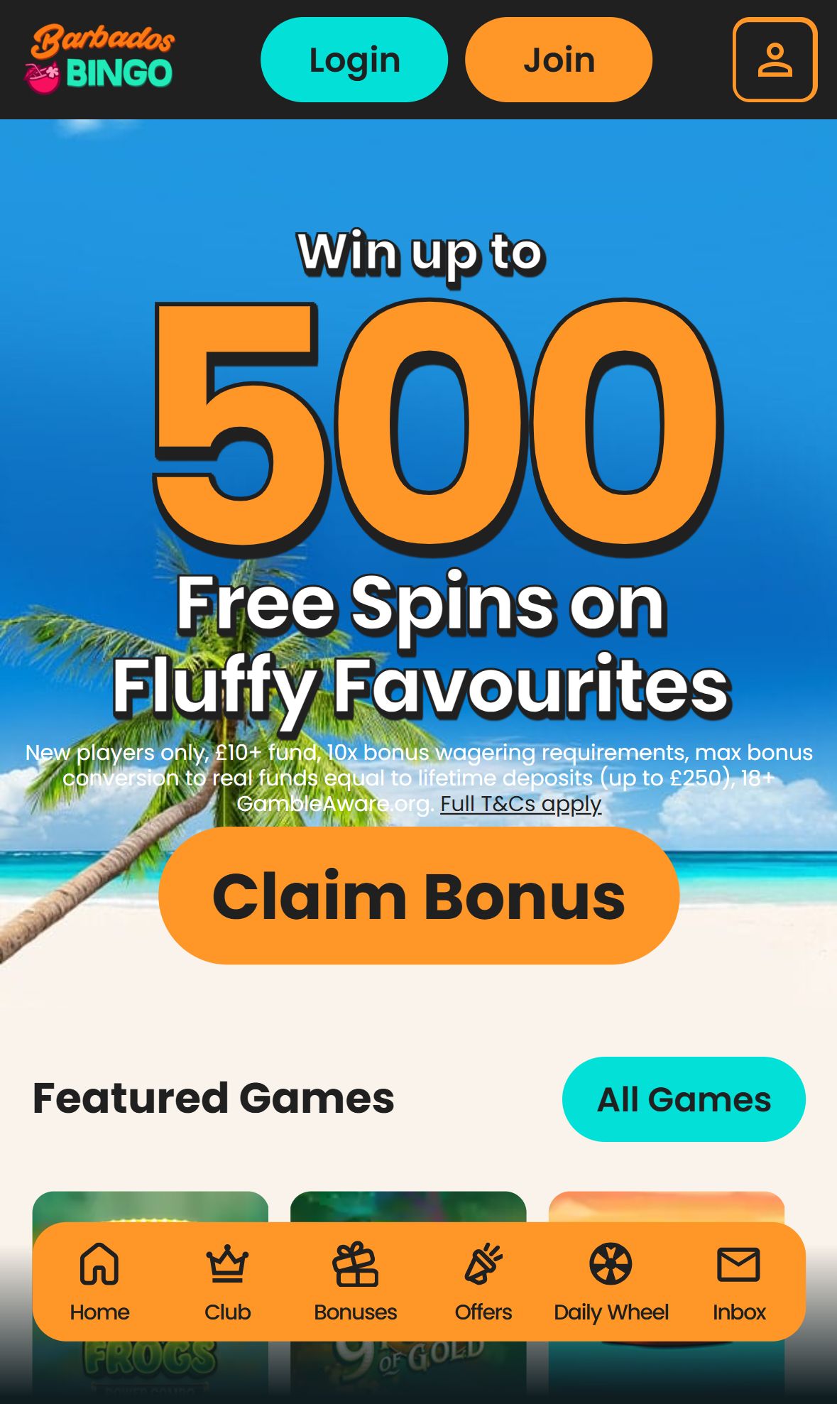 Barbados Bingo — Homepage (Mobile)