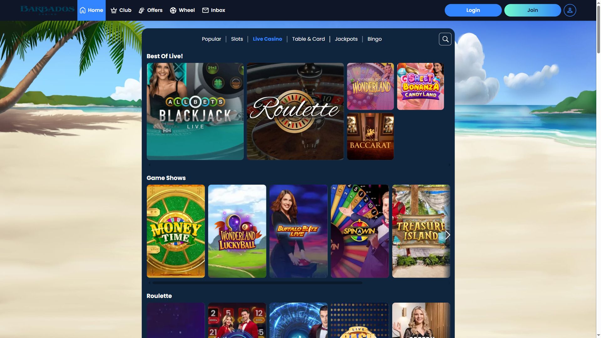 Barbados Casino — Lobby (Desktop)