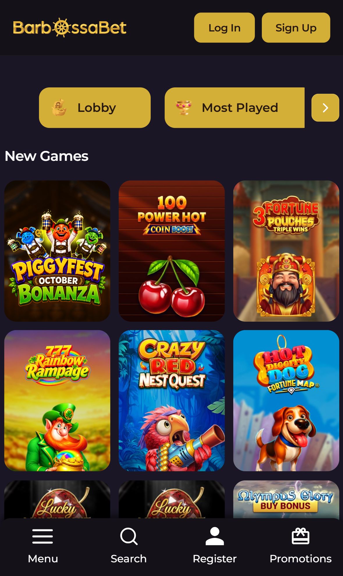 Barbossabet — Lobby (Mobile)