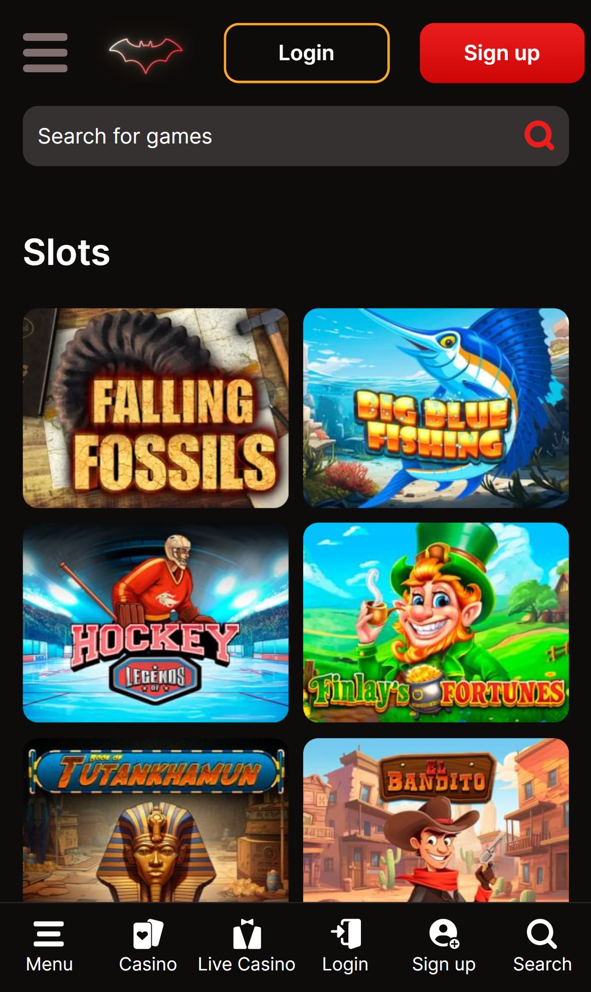 Batcasino — Lobby (Mobile)