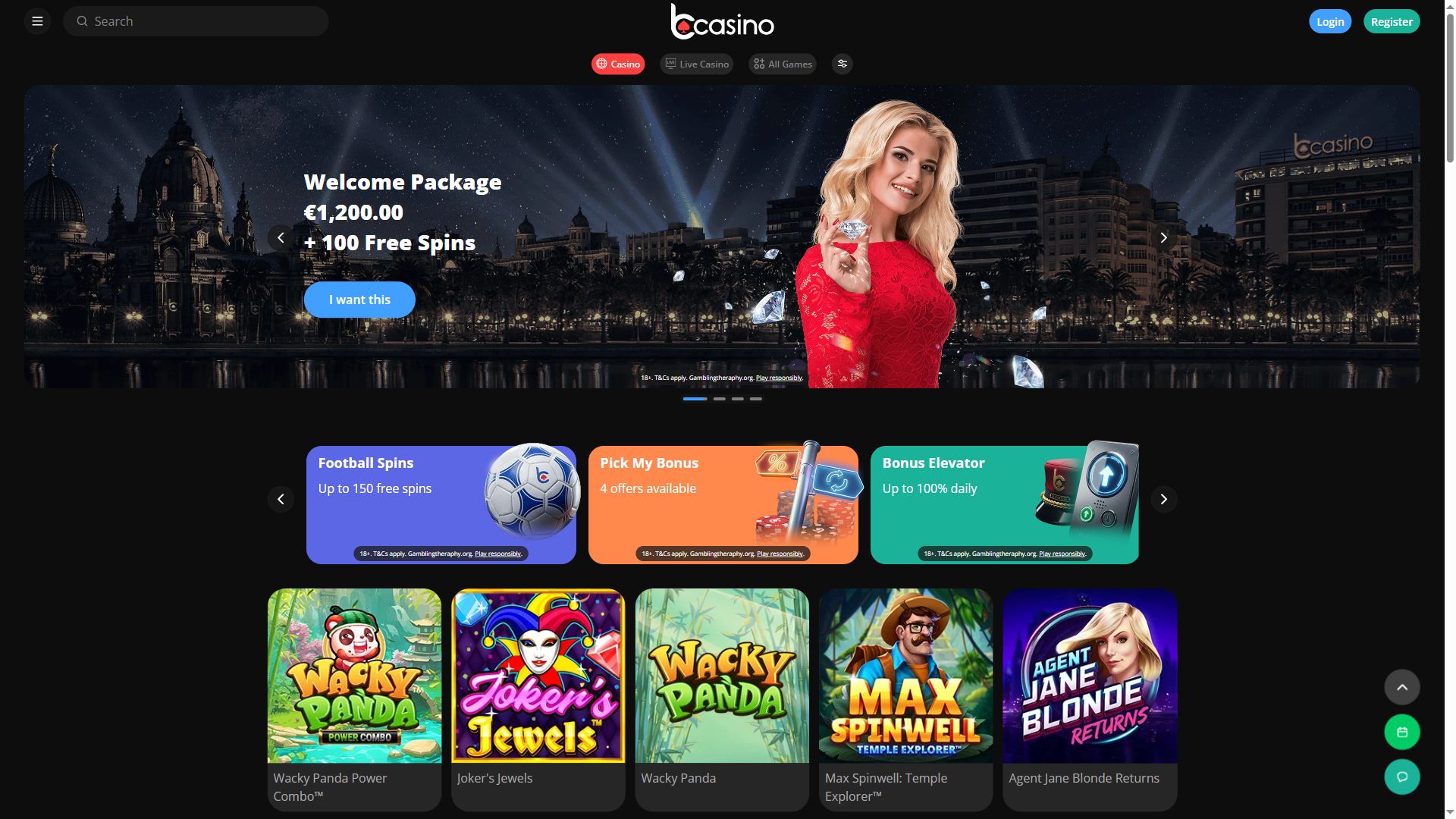 bCasino — Homepage (Desktop)