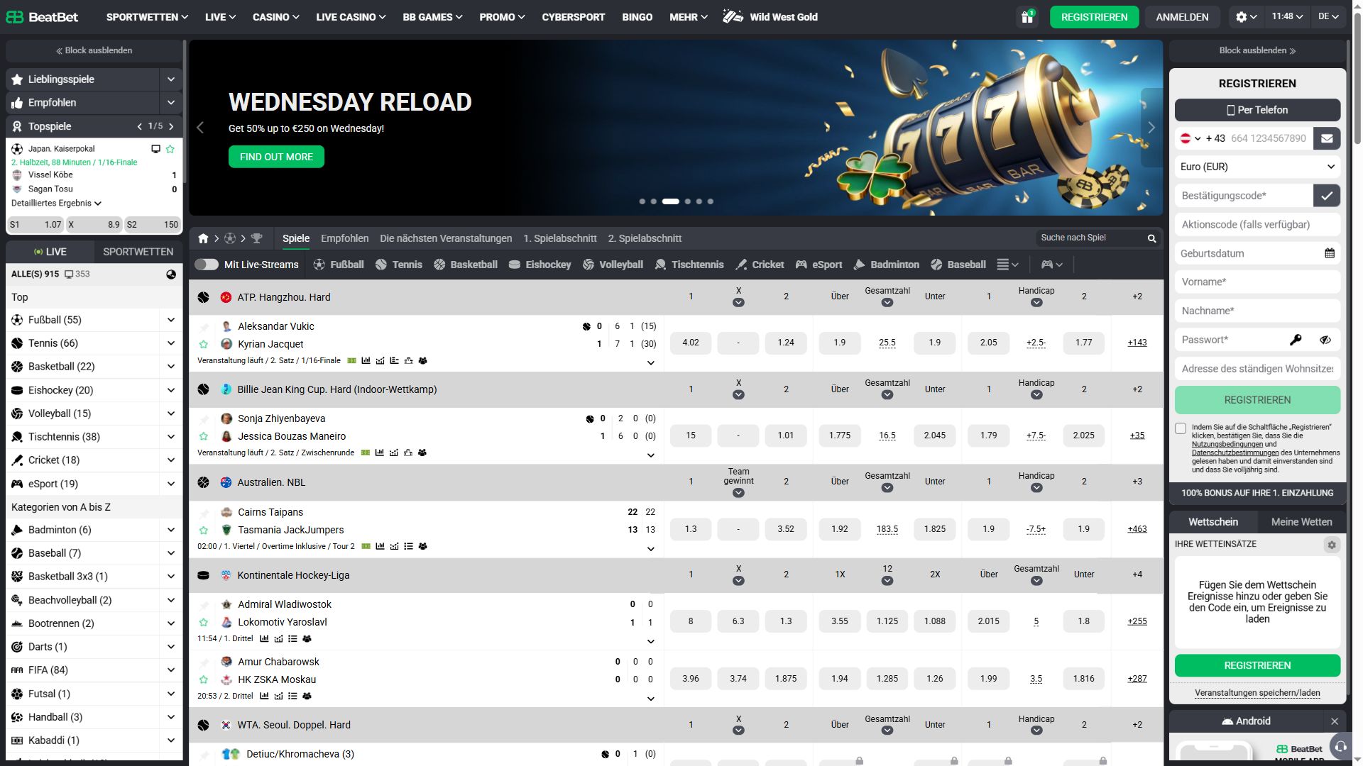 Beatbet — Startseite (Desktop)