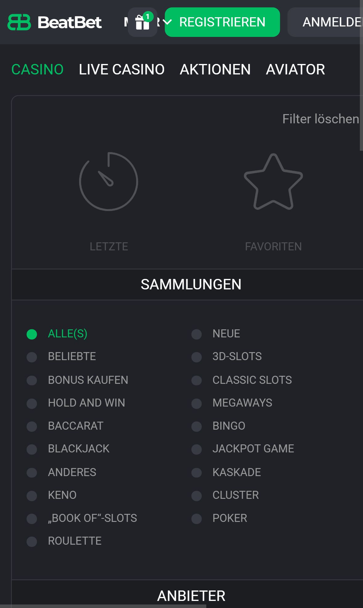 Beatbet — Lobby (Mobil)