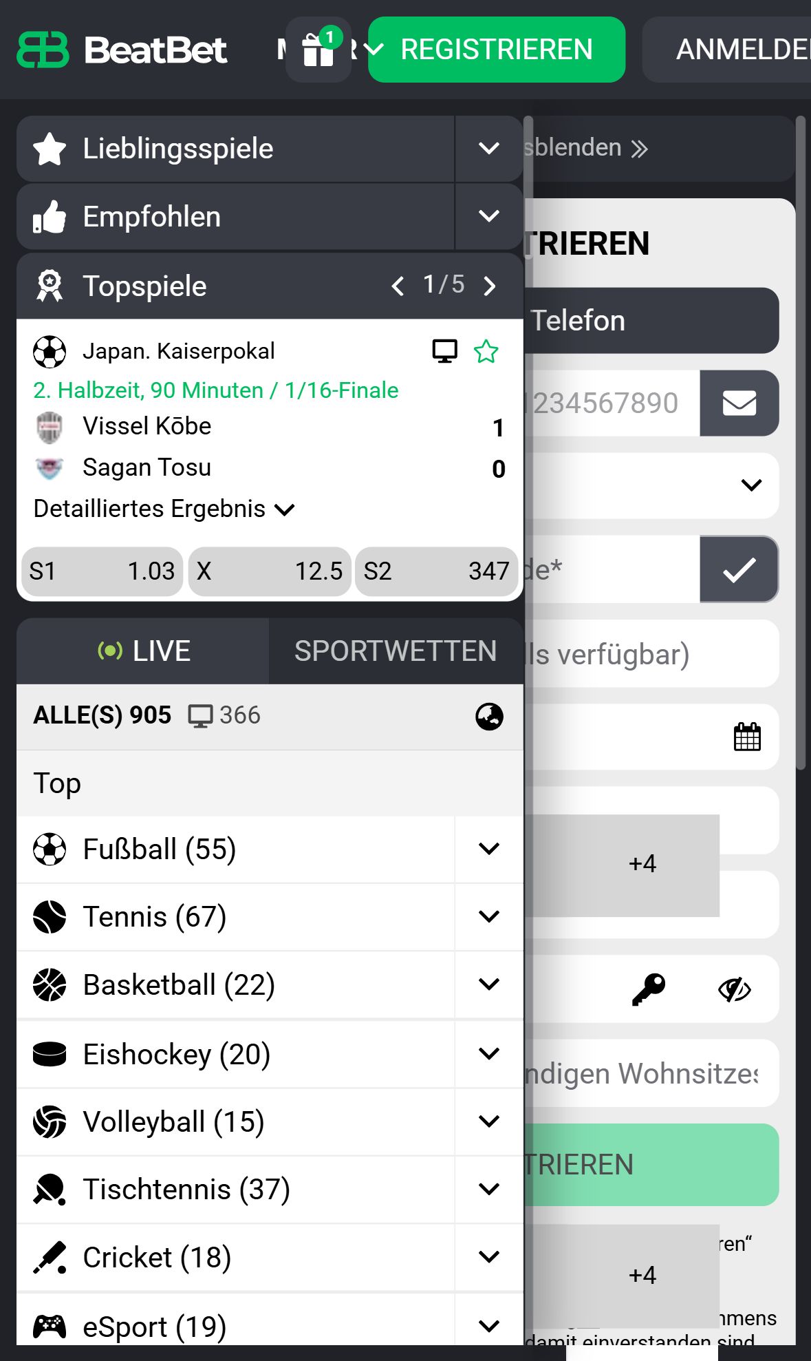 Beatbet — Startseite (Mobil)