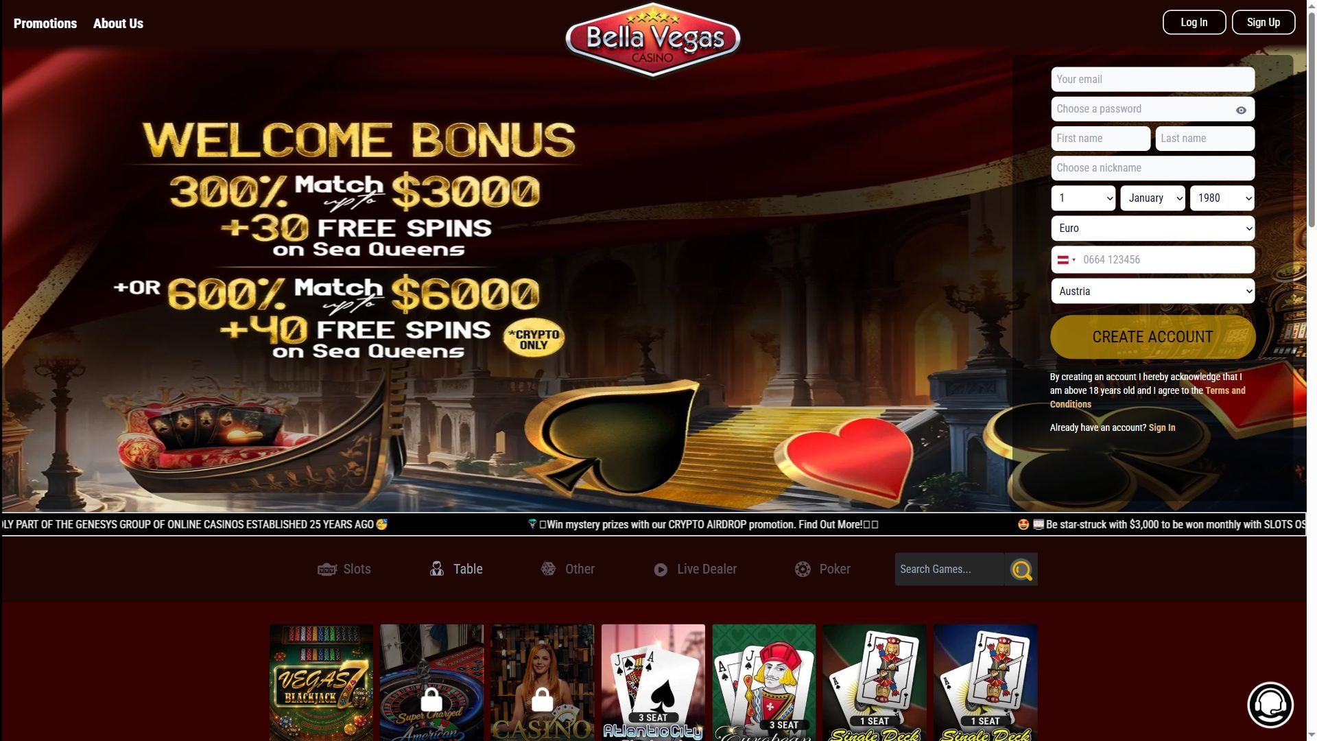 Bella Vegas — Lobby (Desktop)