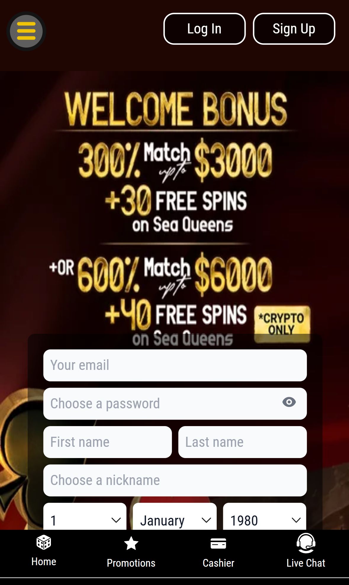 Bella Vegas — Homepage (Mobile)