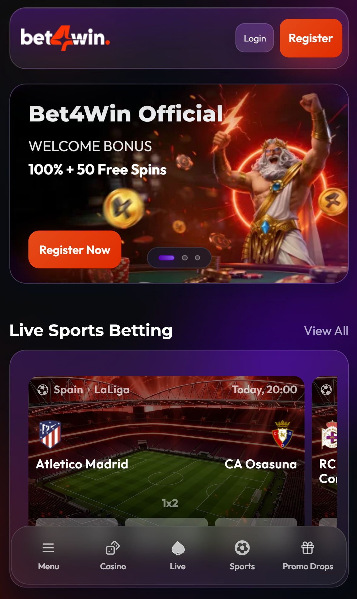 Bet 4Win — Homepage (Mobile)