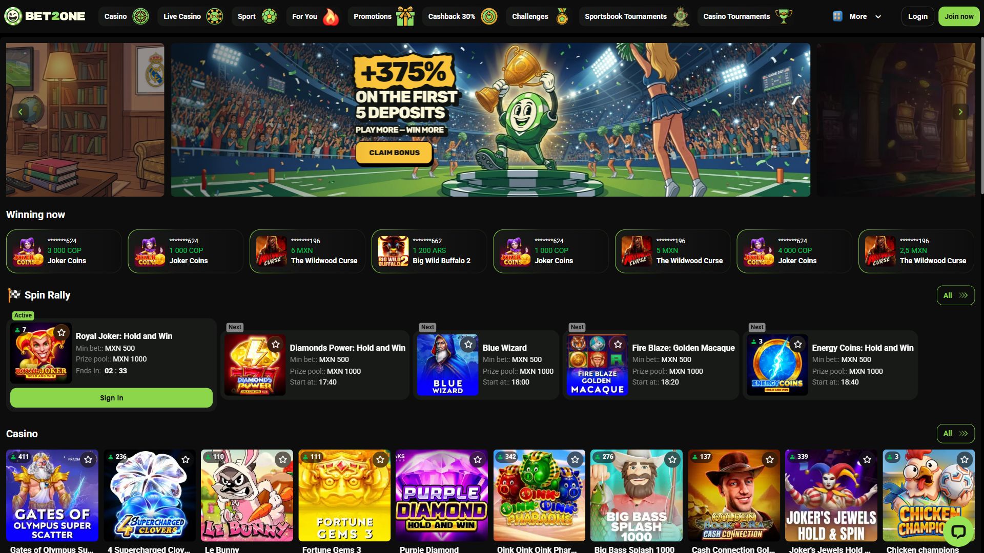 Bet2One — Homepage (Desktop)