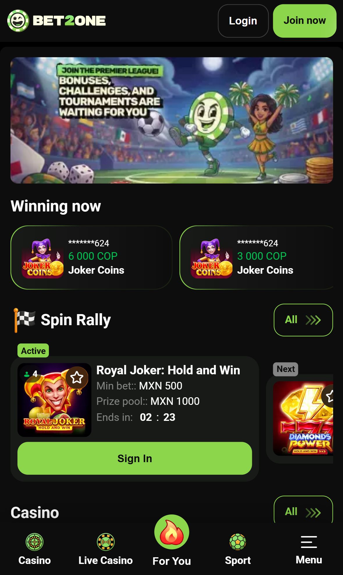 Bet2One — Homepage (Mobile)