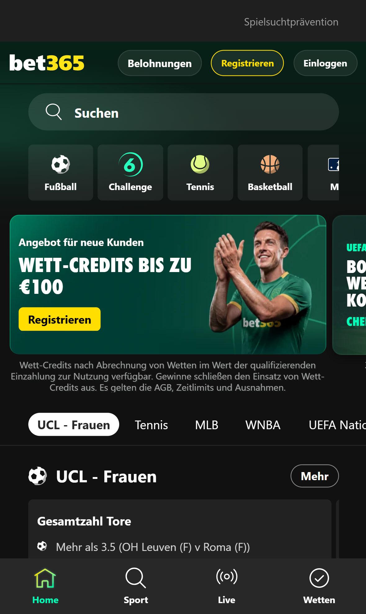 Bet365 — Startseite (Mobil)