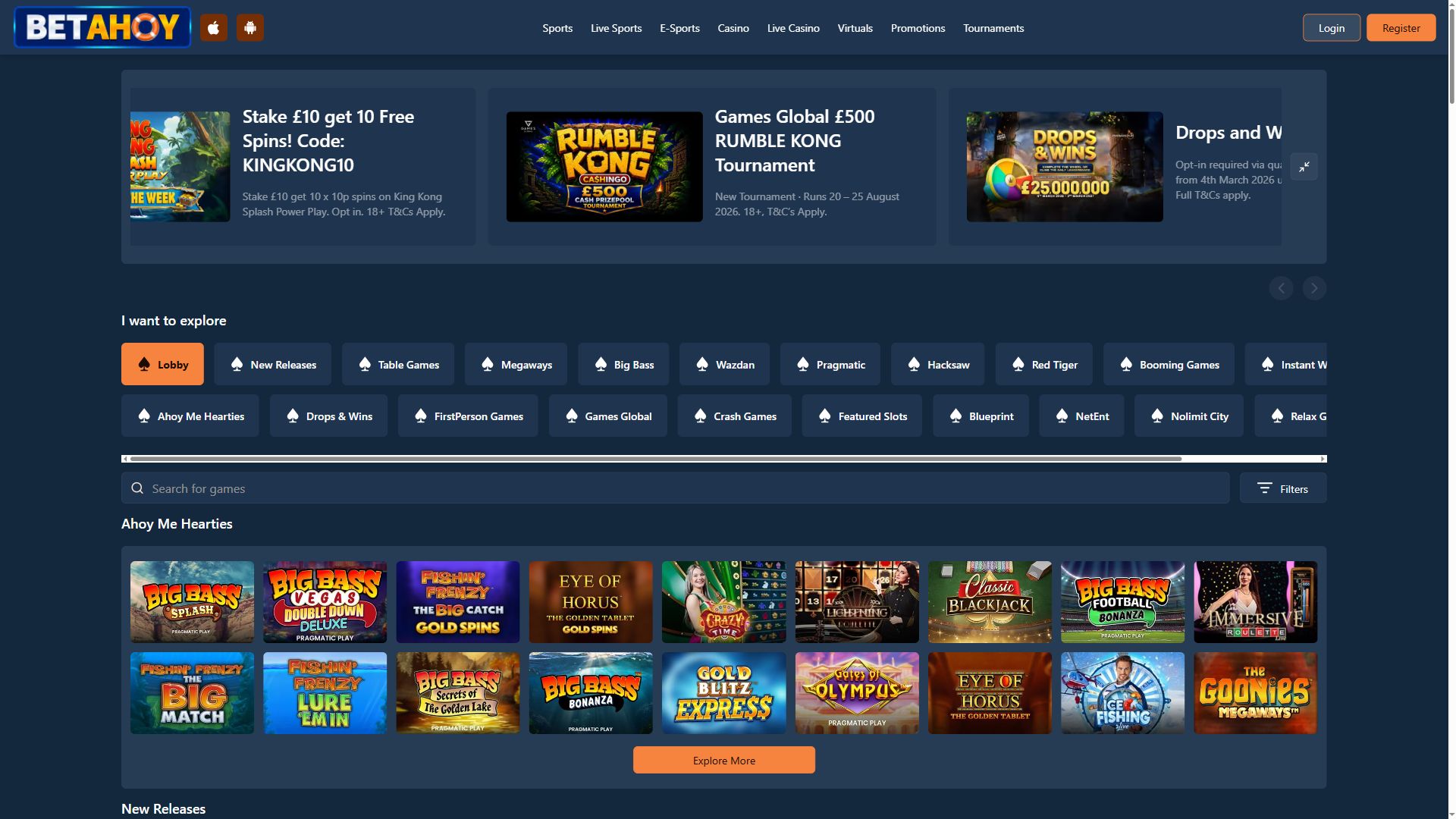 Betahoy — Lobby (Desktop)