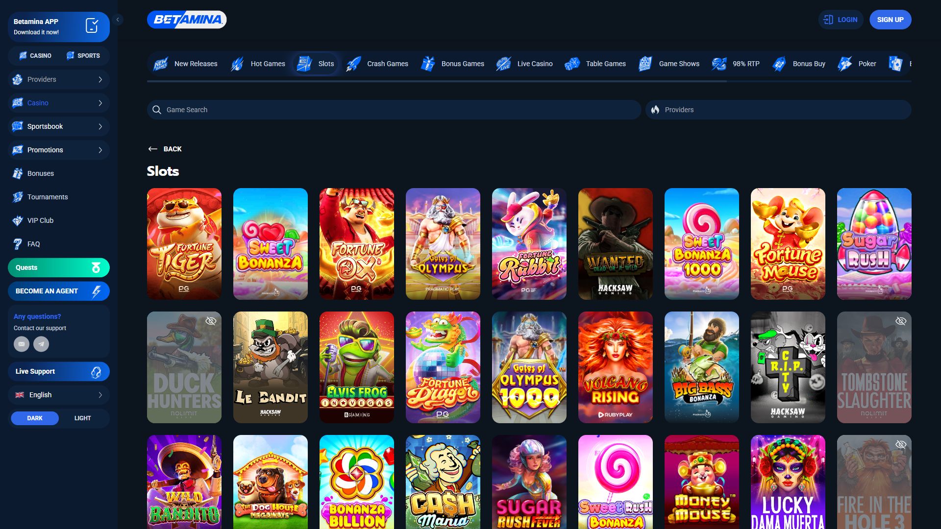 Betamina — Lobby (Desktop)