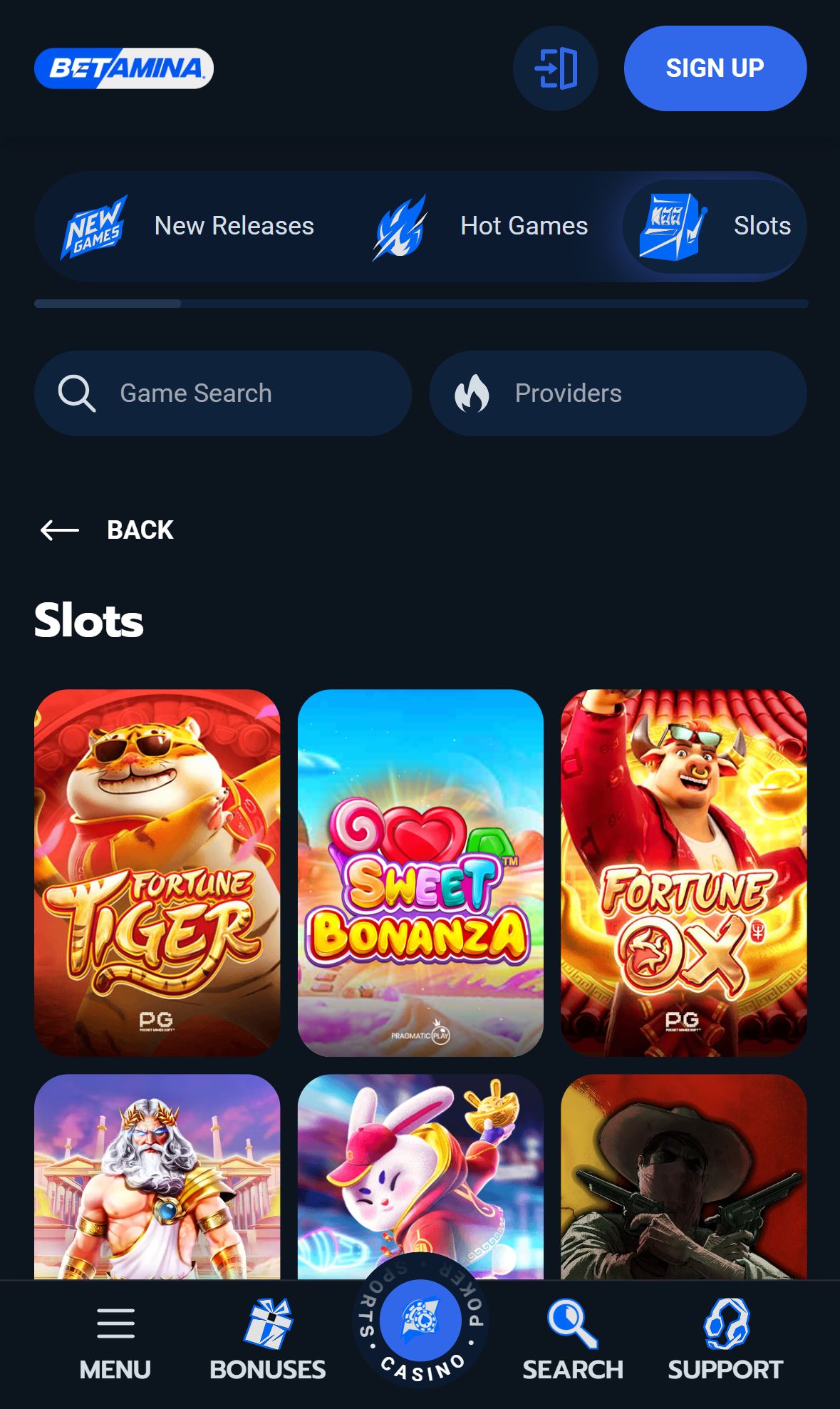 Betamina — Lobby (Mobile)
