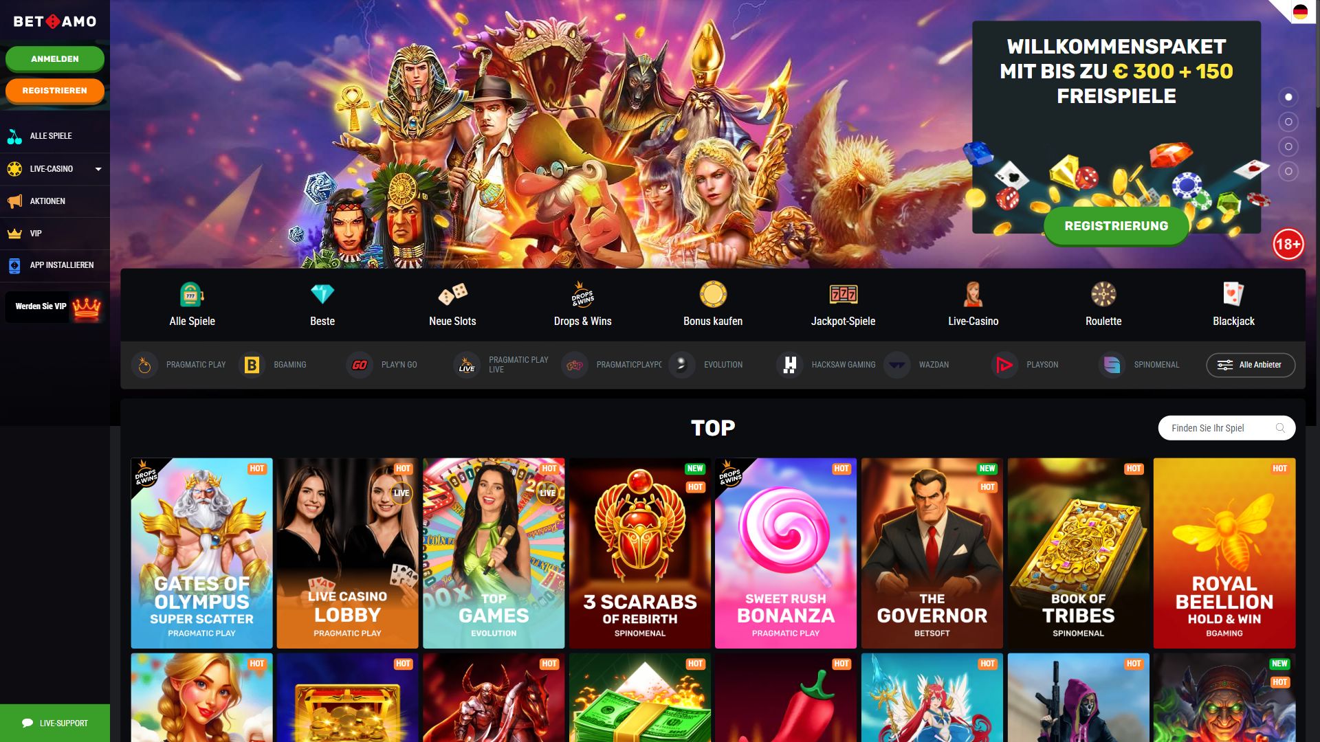 Betamo — Startseite (Desktop)