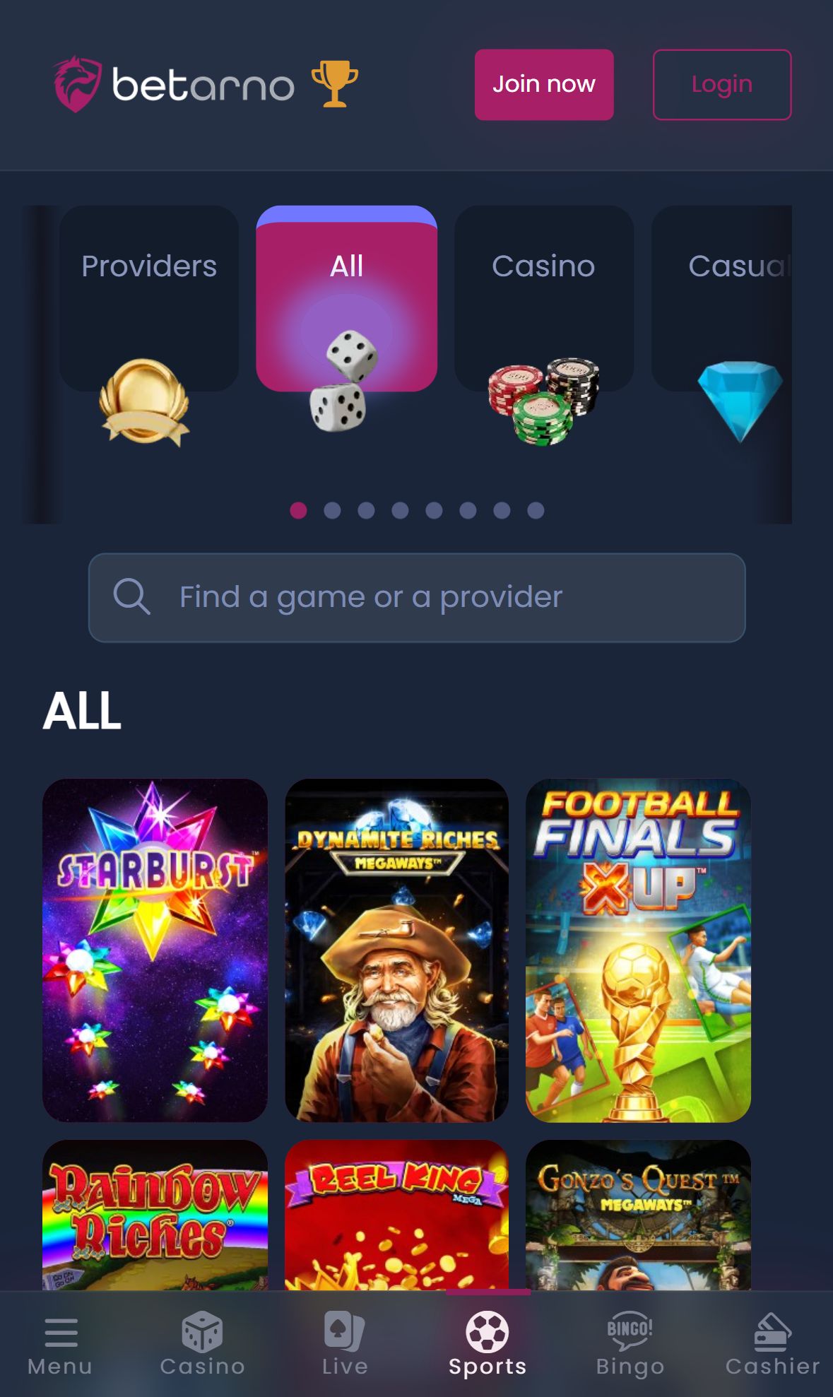Betarno — Lobby (Mobile)