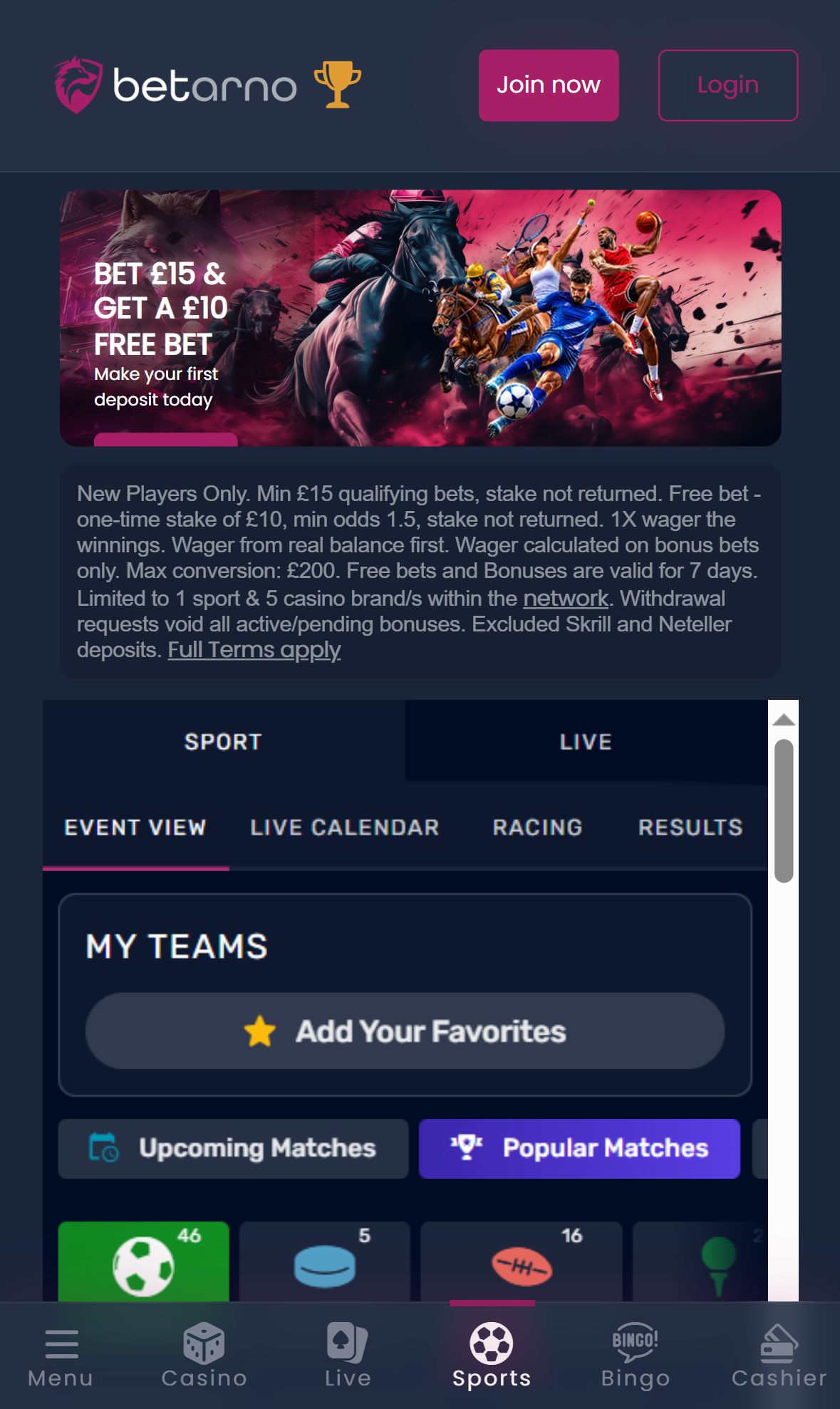 Betarno — Homepage (Mobile)