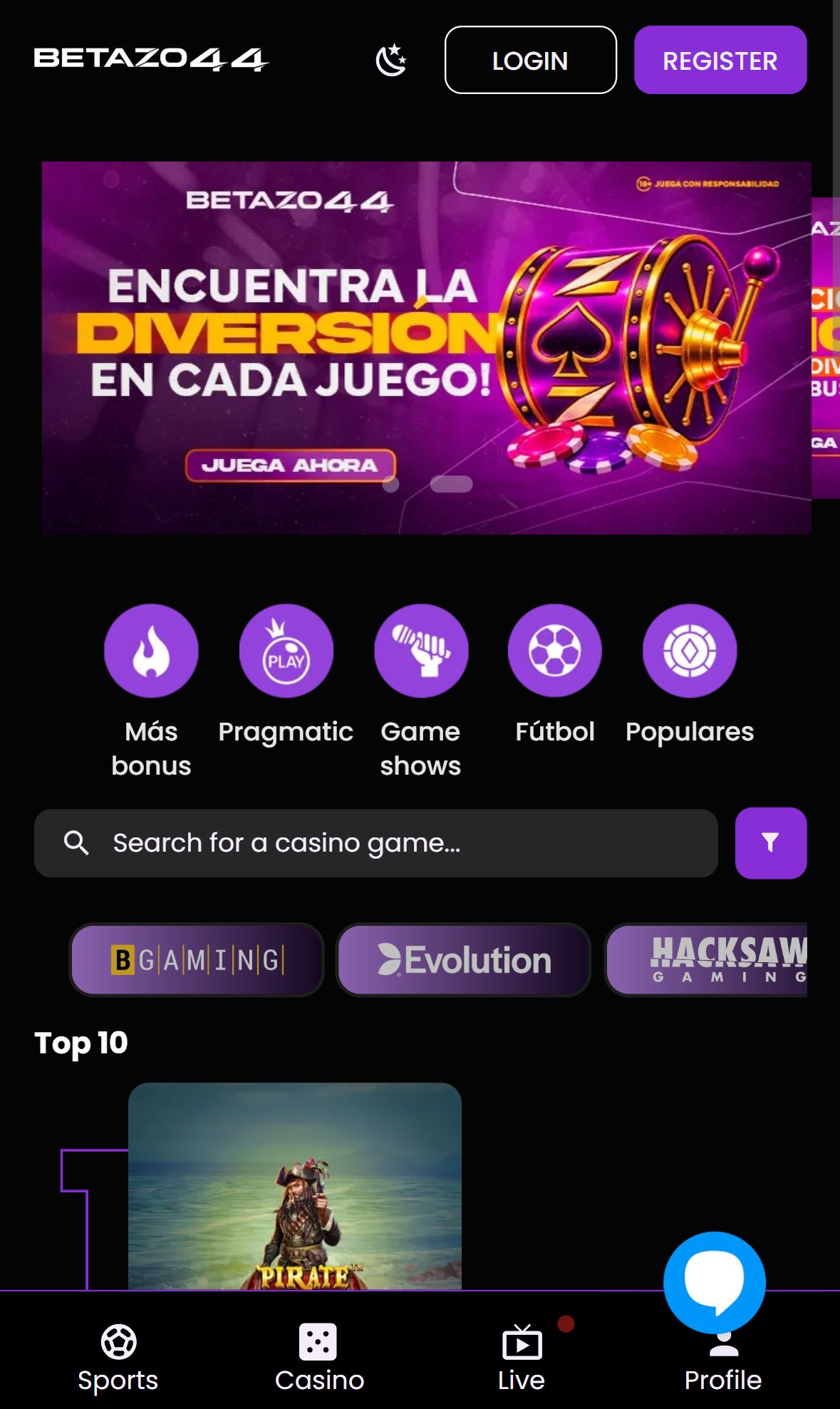 Betazo44 — Homepage (Mobile)